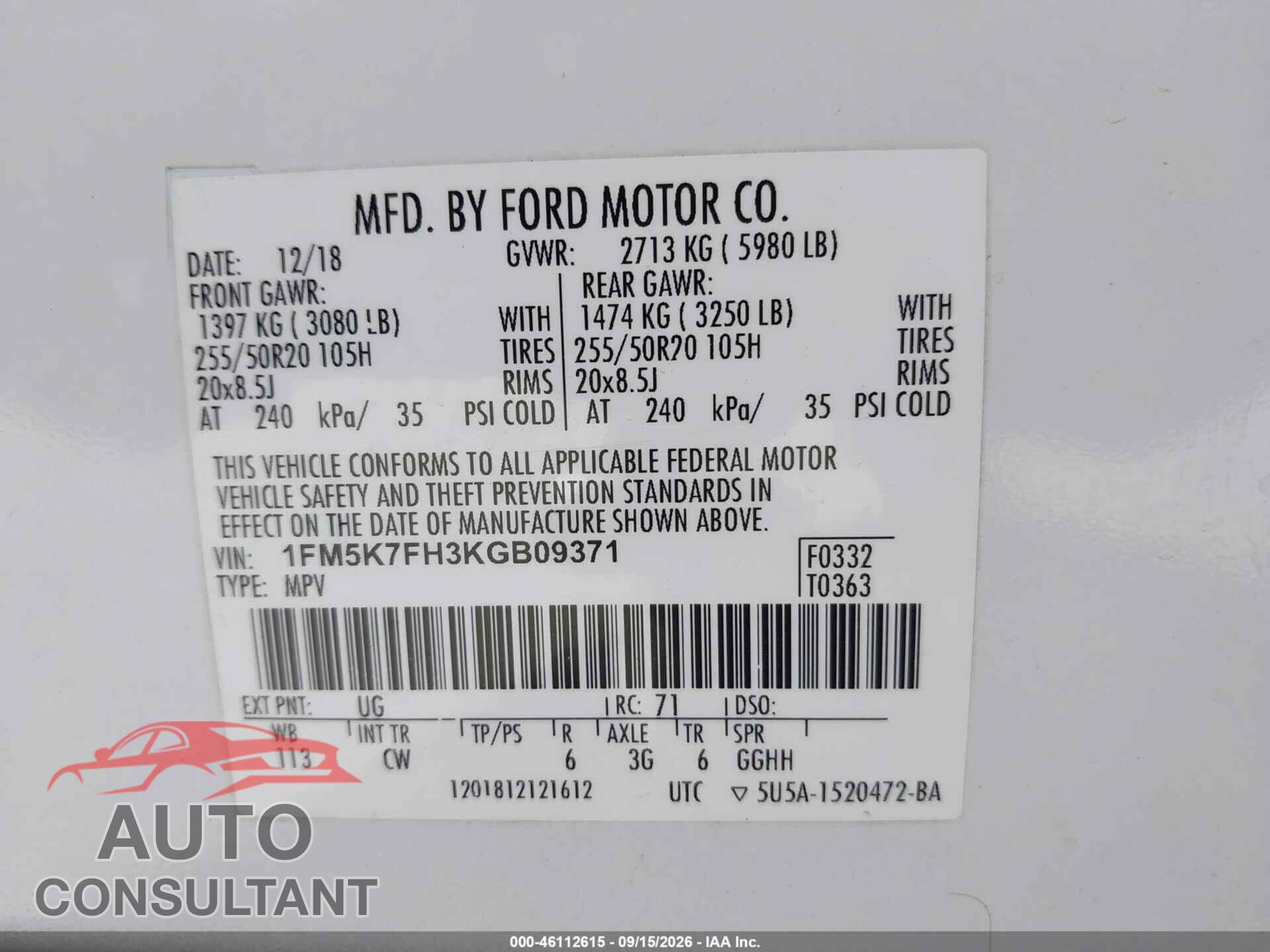 FORD EXPLORER 2019 - 1FM5K7FH3KGB09371