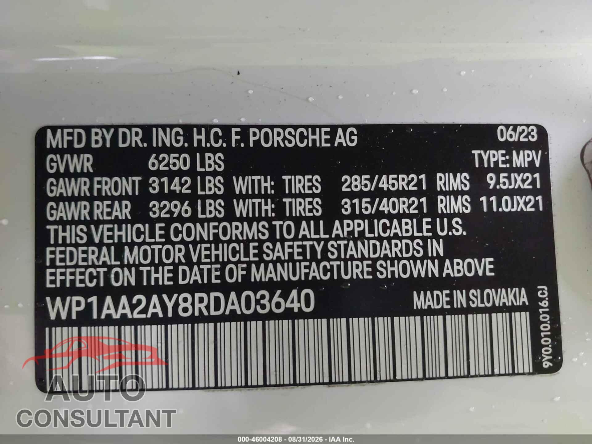 PORSCHE CAYENNE 2024 - WP1AA2AY8RDA03640