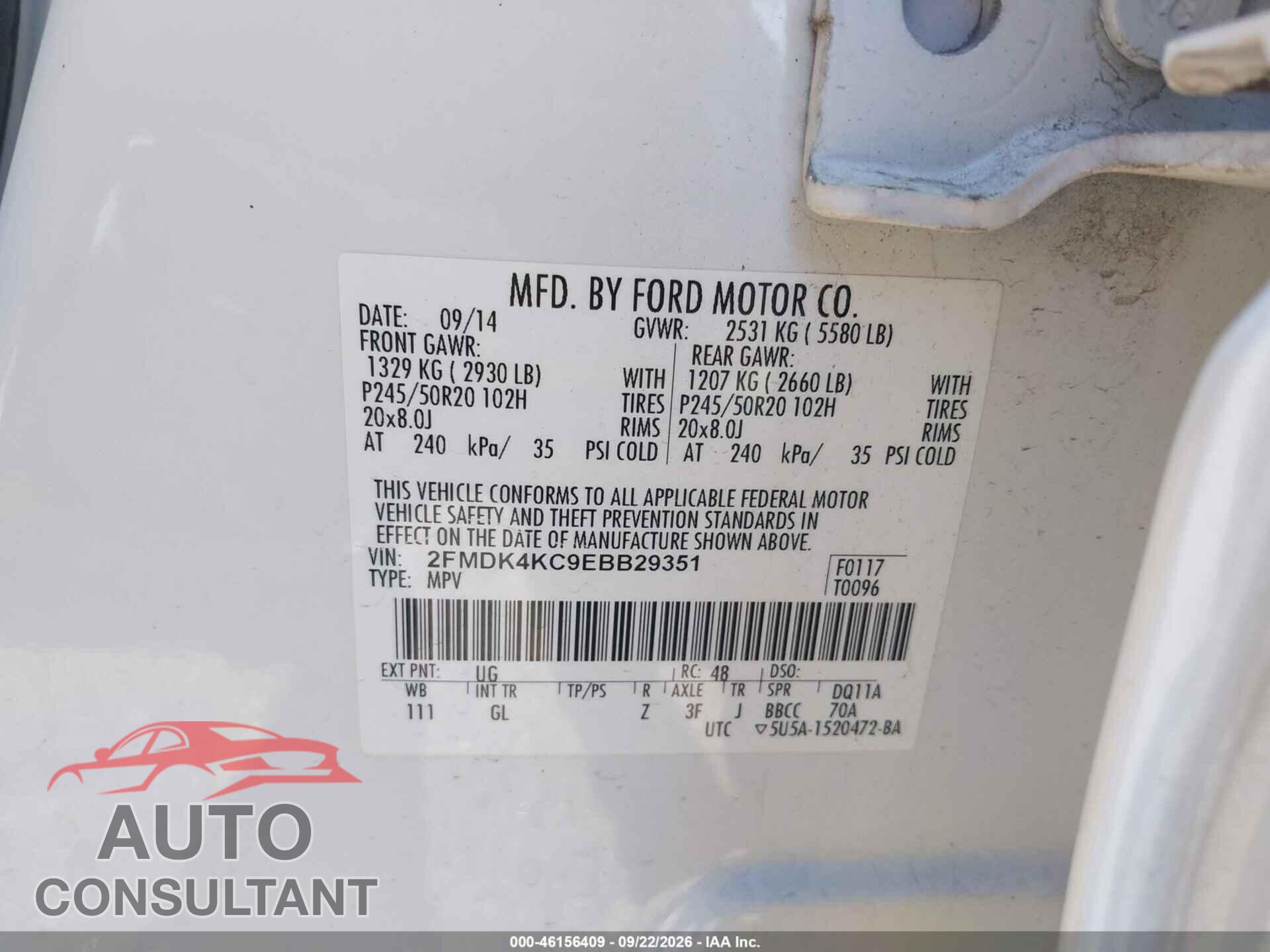 FORD EDGE 2014 - 2FMDK4KC9EBB29351