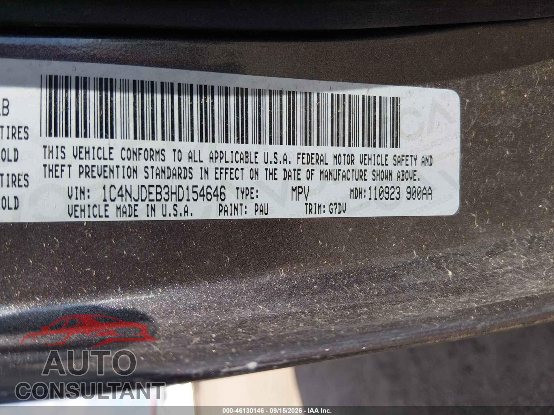 JEEP COMPASS 2017 - 1C4NJDEB3HD154646