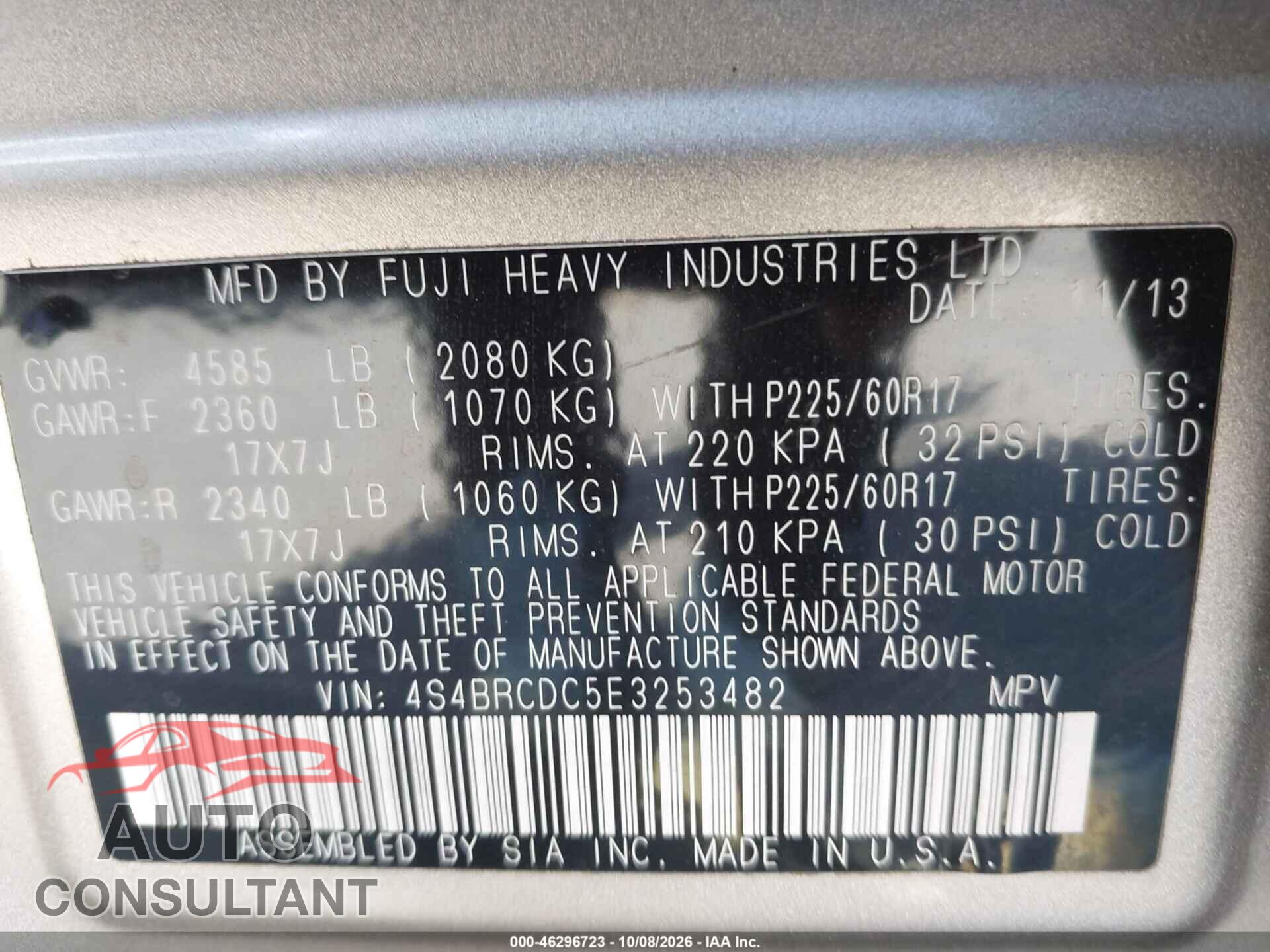 SUBARU OUTBACK 2014 - 4S4BRCDC5E3253482