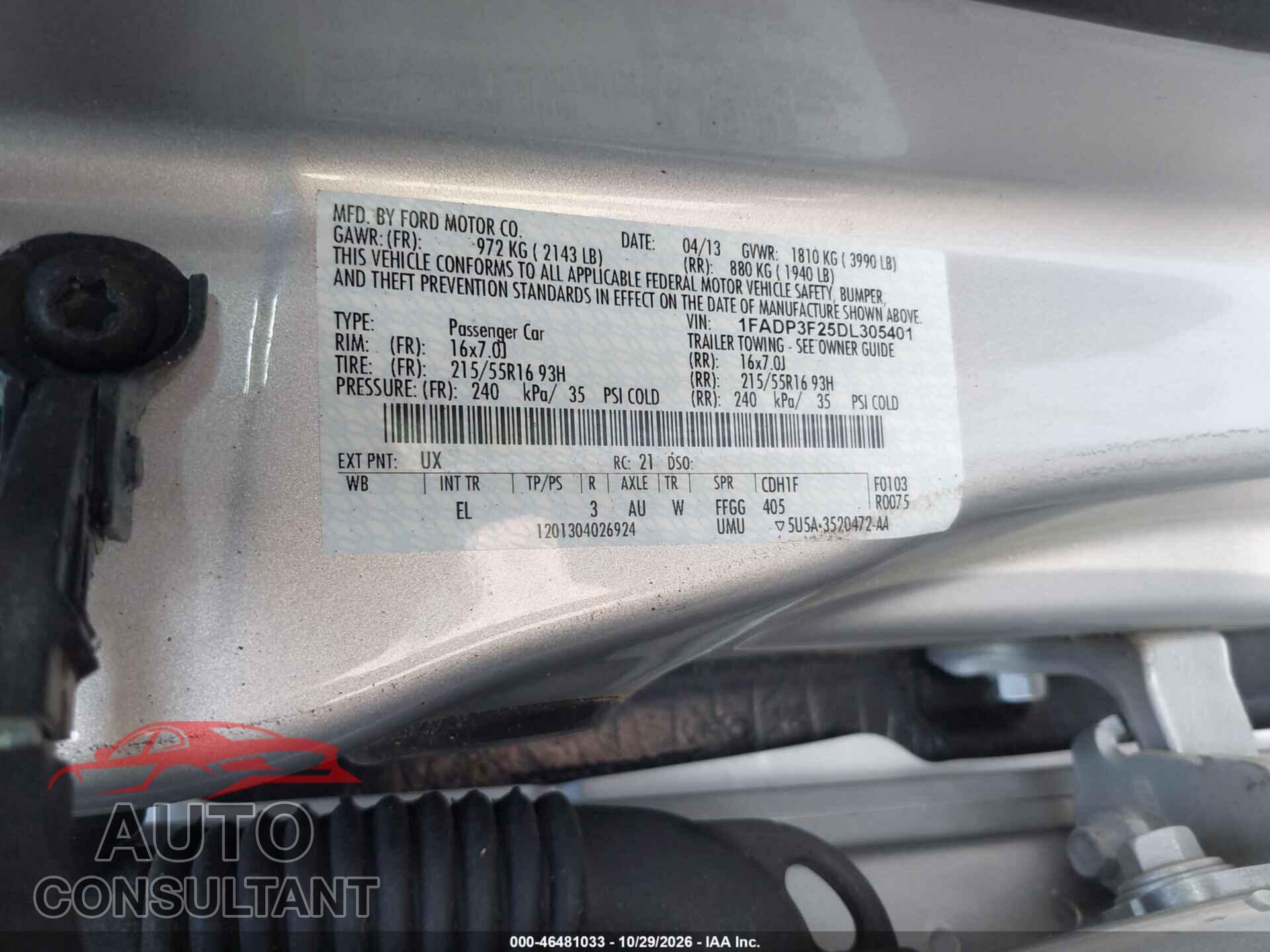 FORD FOCUS 2013 - 1FADP3F25DL305401