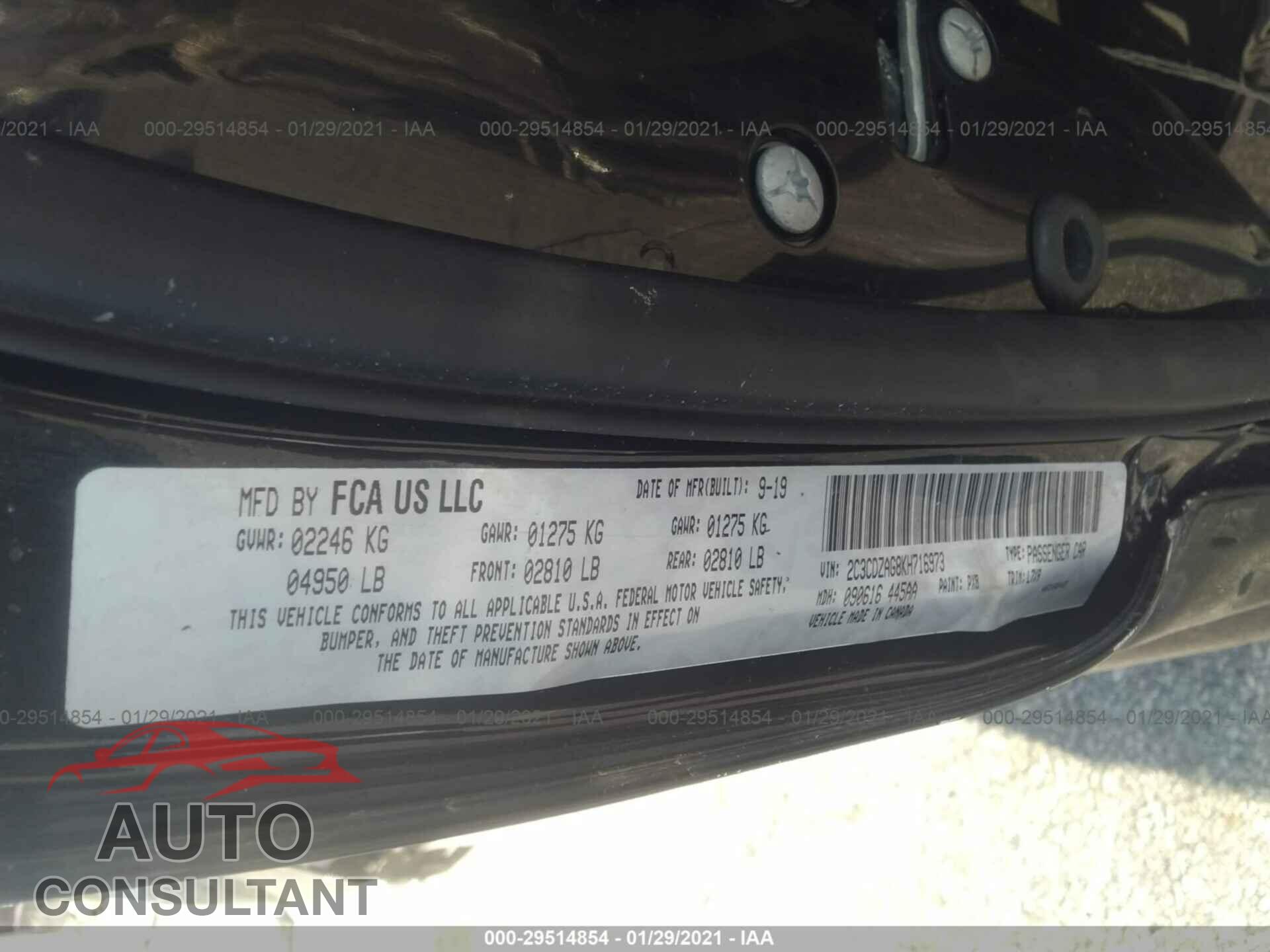 DODGE CHALLENGER 2019 - 2C3CDZAG8KH716973