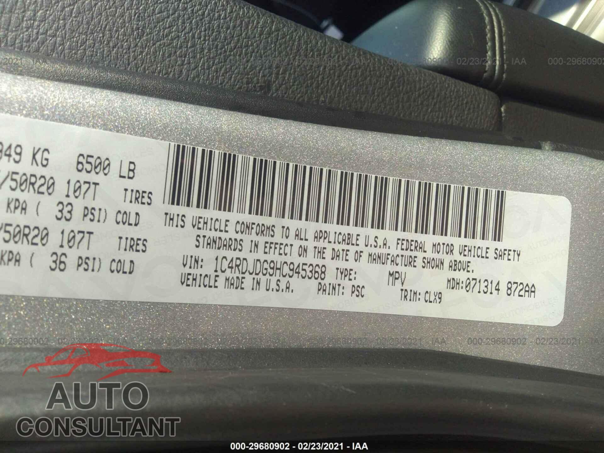 DODGE DURANGO 2017 - 1C4RDJDG9HC945368