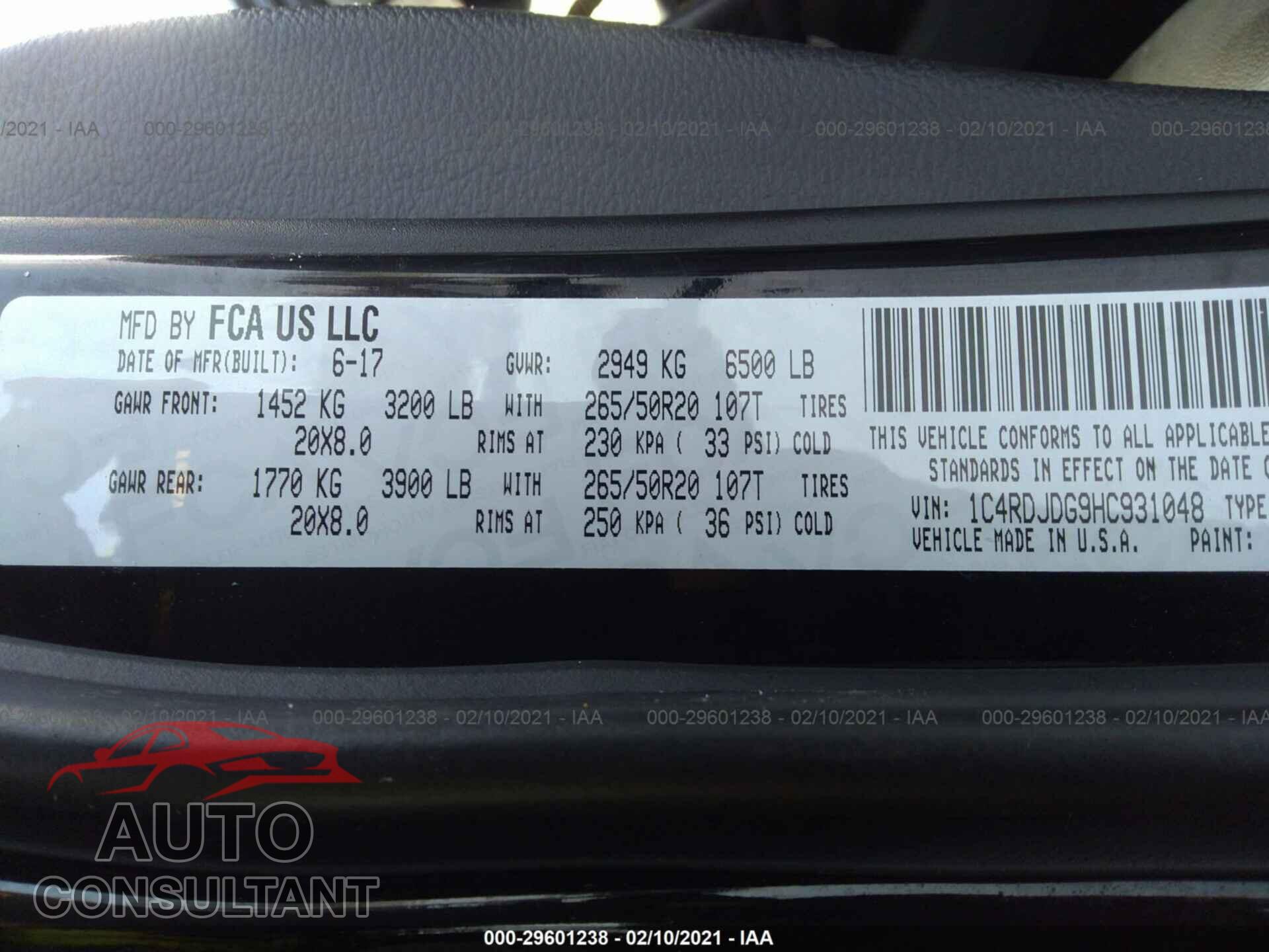 DODGE DURANGO 2017 - 1C4RDJDG9HC931048