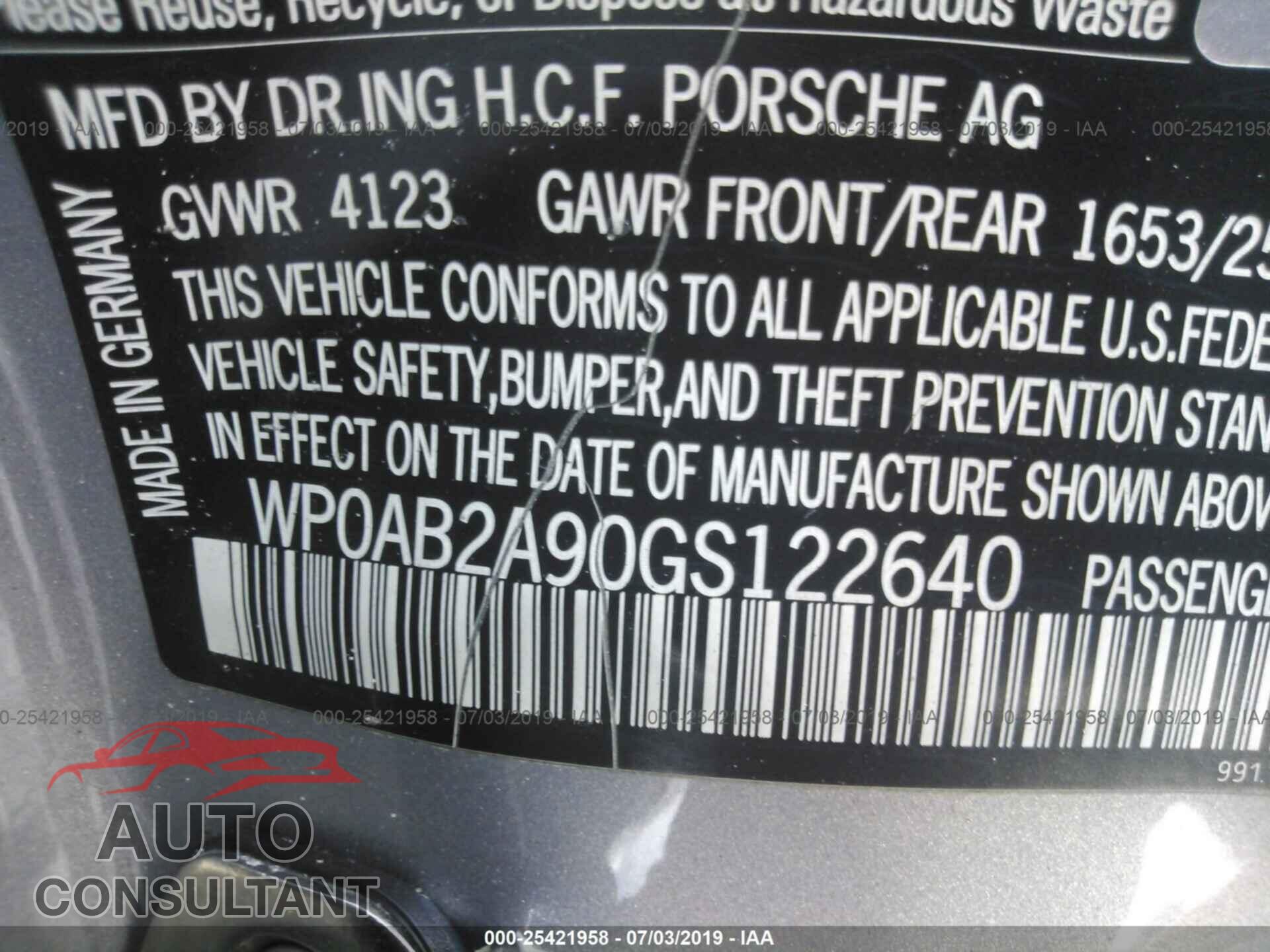 PORSCHE 911 2016 - WP0AB2A90GS122640