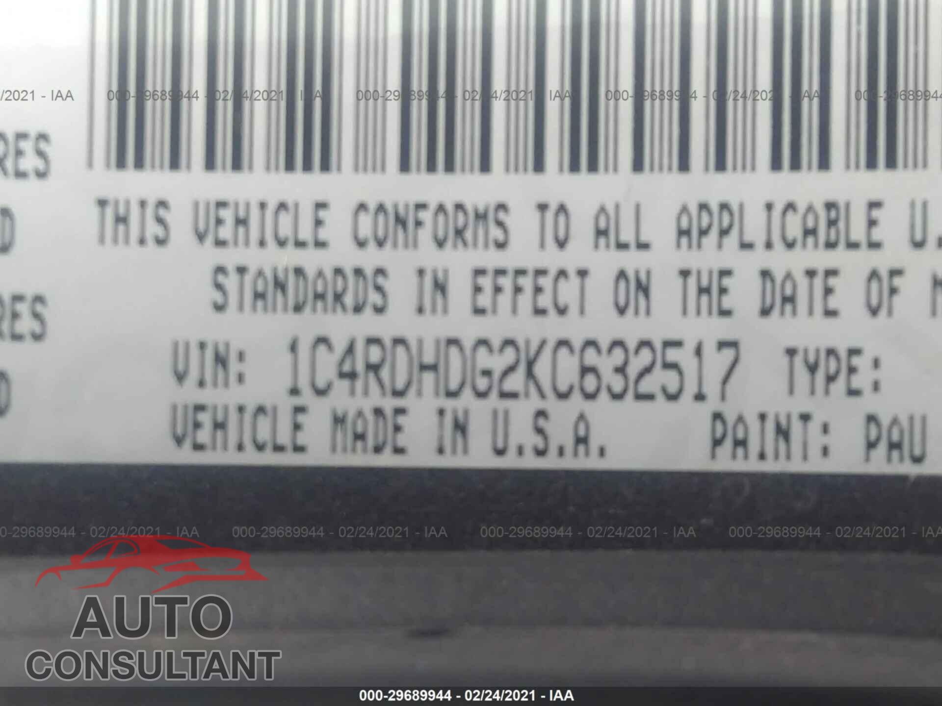 DODGE DURANGO 2019 - 1C4RDHDG2KC632517