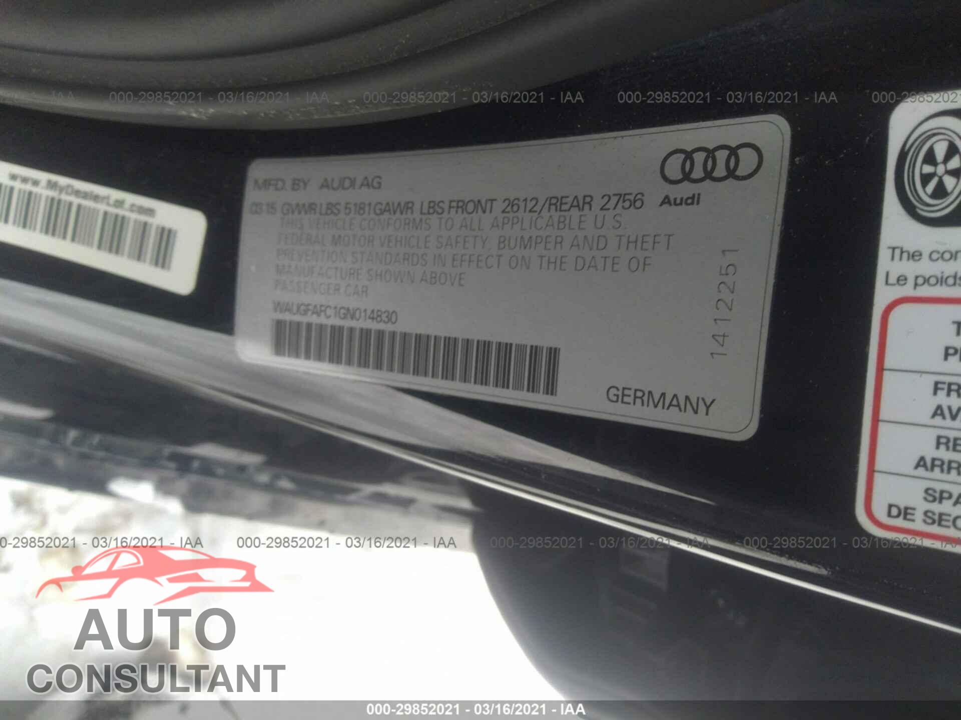 AUDI A6 2016 - WAUGFAFC1GN014830