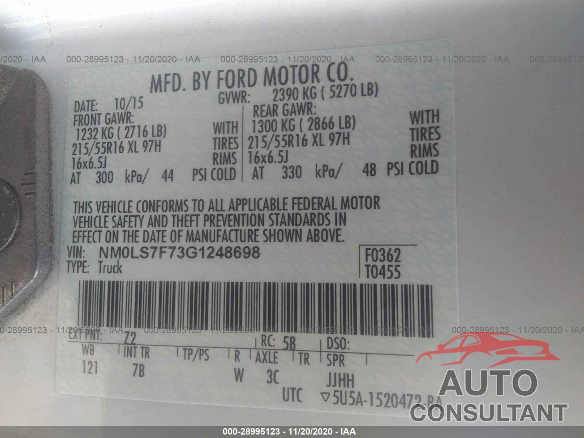FORD TRANSIT CONNECT 2016 - NM0LS7F73G1248698
