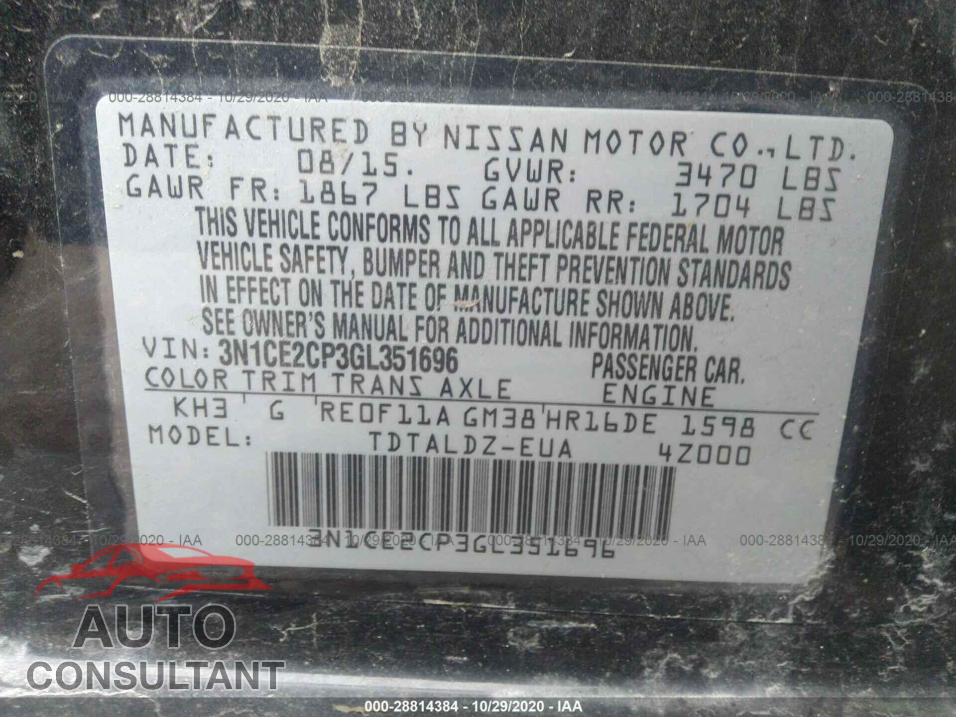 NISSAN VERSA NOTE 2016 - 3N1CE2CP3GL351696