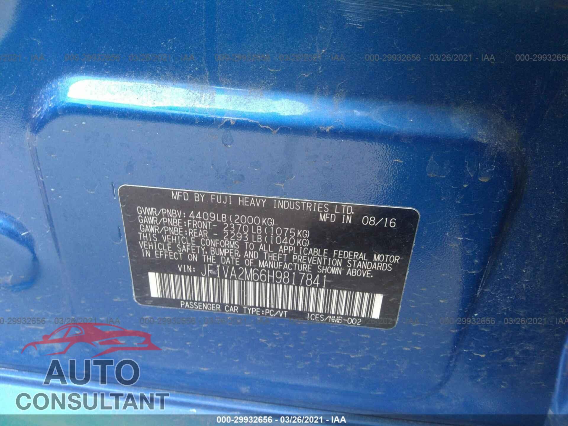 SUBARU WRX 2017 - JF1VA2M66H9817841