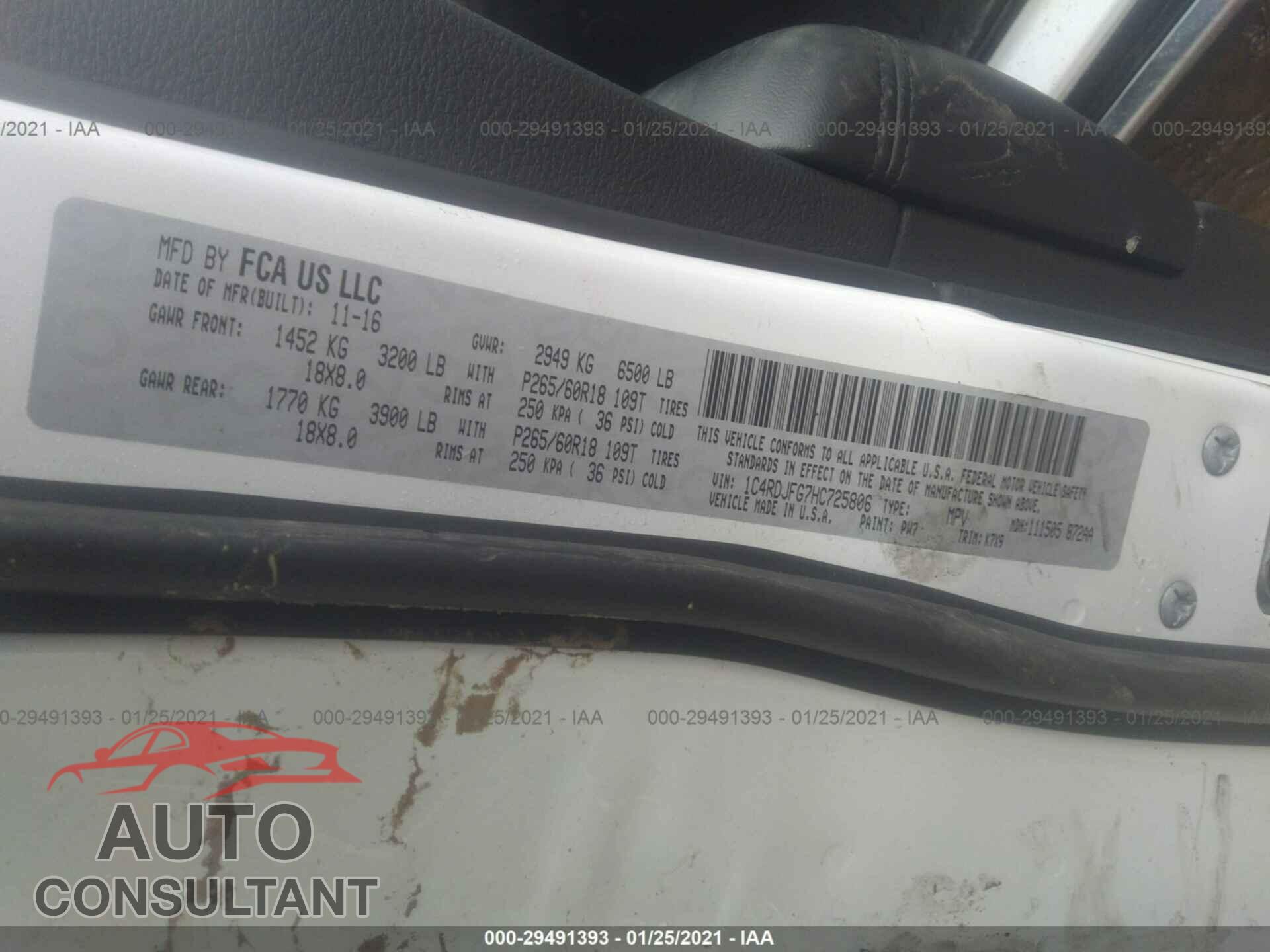 DODGE DURANGO 2017 - 1C4RDJFG7HC725806
