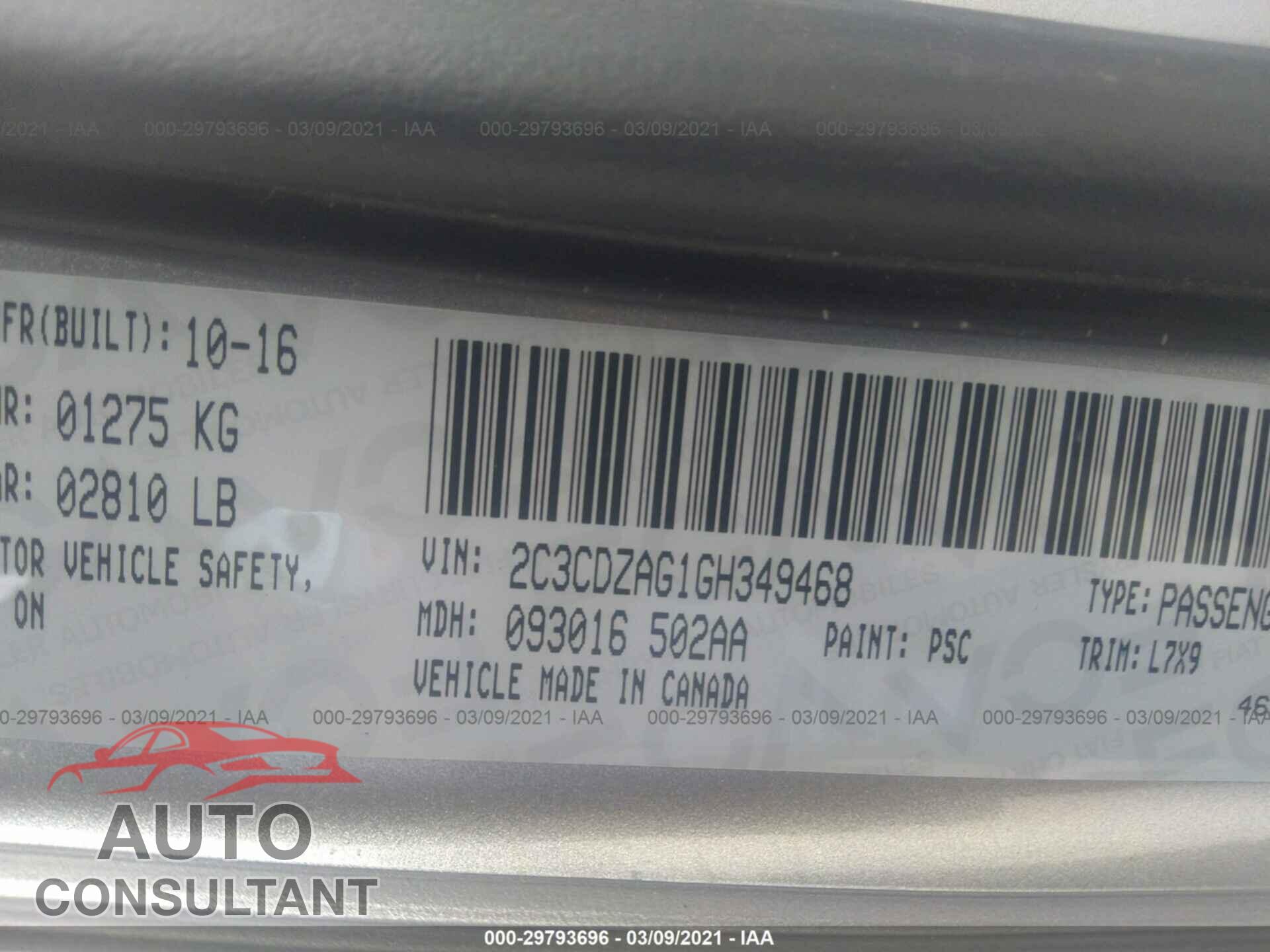 DODGE CHALLENGER 2016 - 2C3CDZAG1GH349468