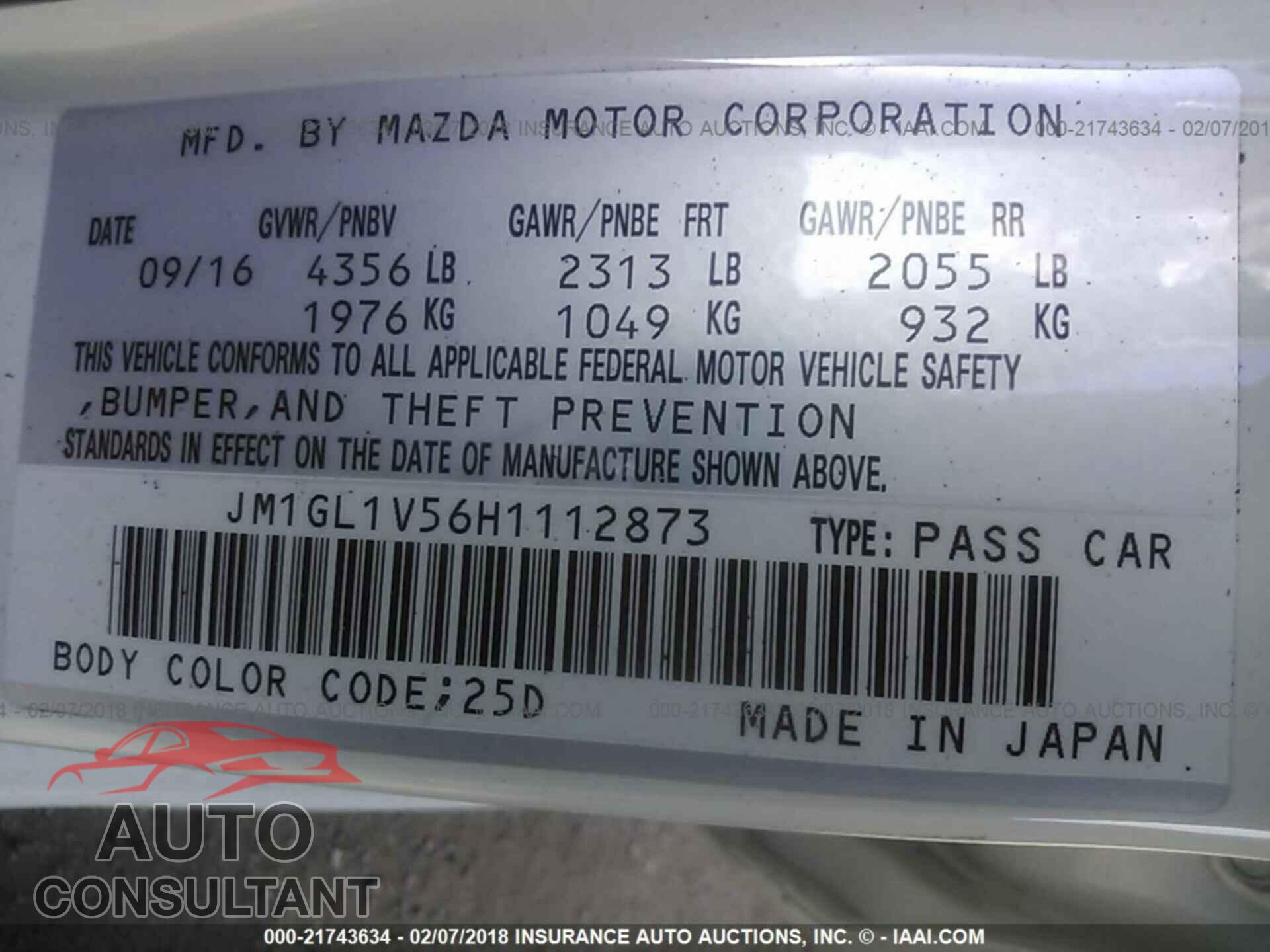 Mazda 6 2017 - JM1GL1V56H1112873