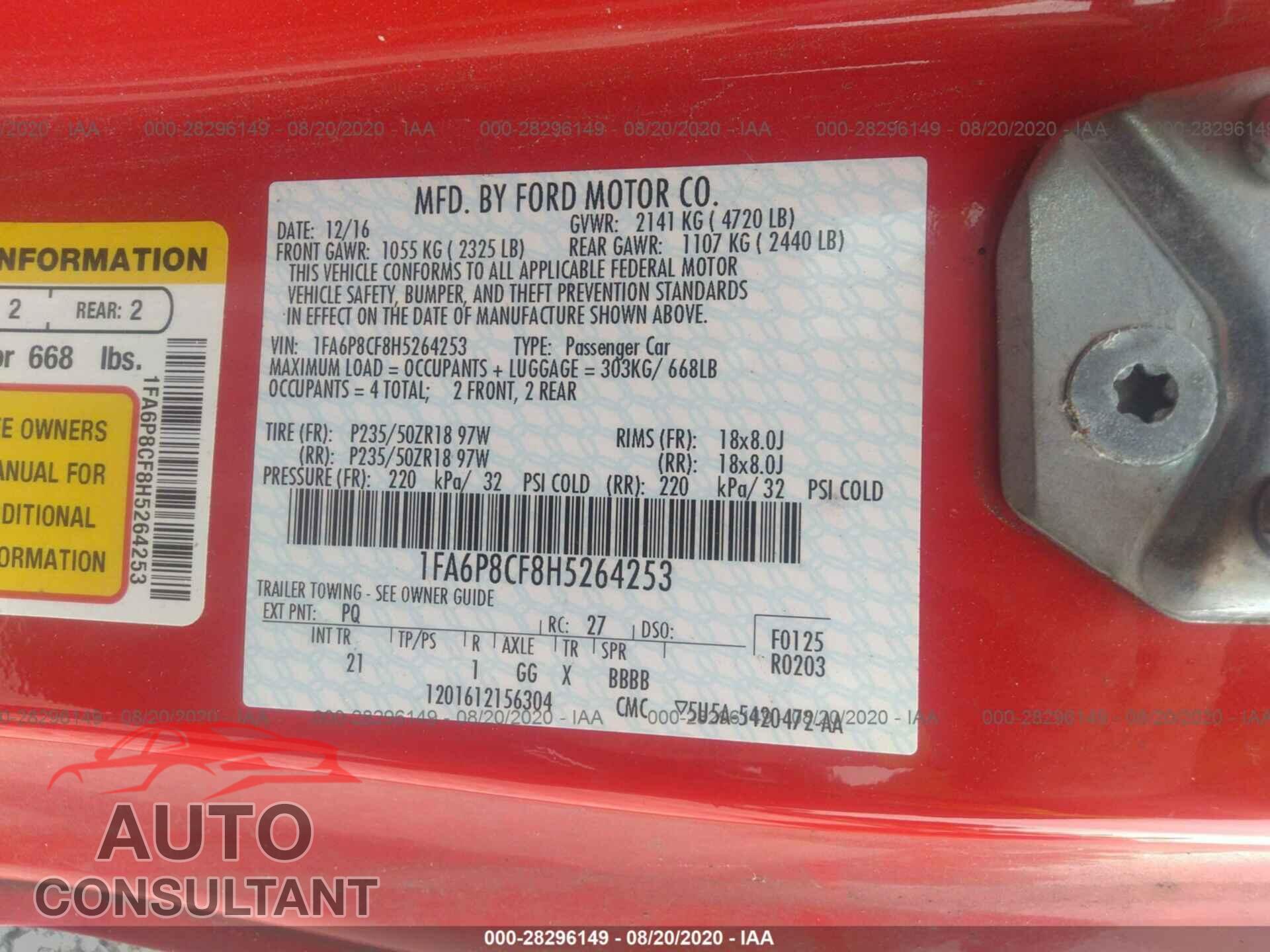 FORD MUSTANG 2017 - 1FA6P8CF8H5264253