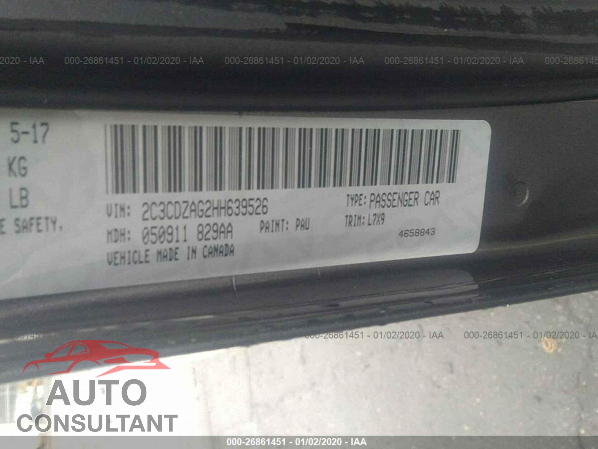 Dodge Challenger 2017 - 2C3CDZAG2HH639526