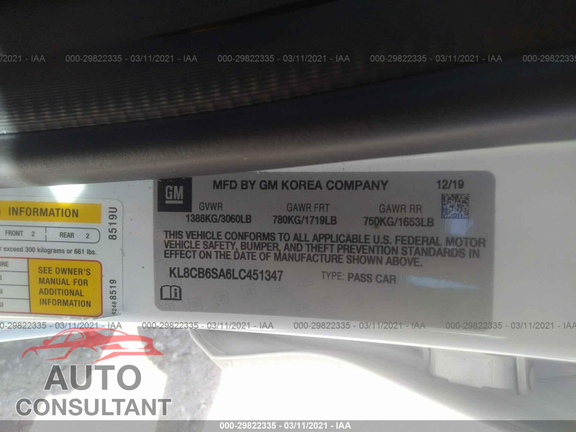 CHEVROLET SPARK 2020 - KL8CB6SA6LC451347