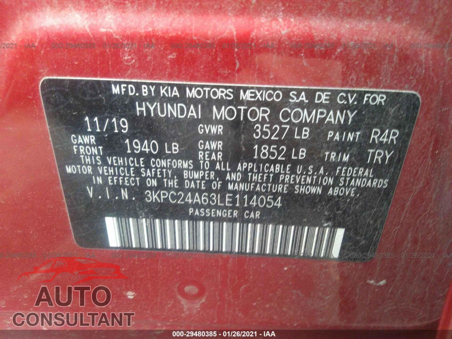 HYUNDAI ACCENT 2020 - 3KPC24A63LE114054