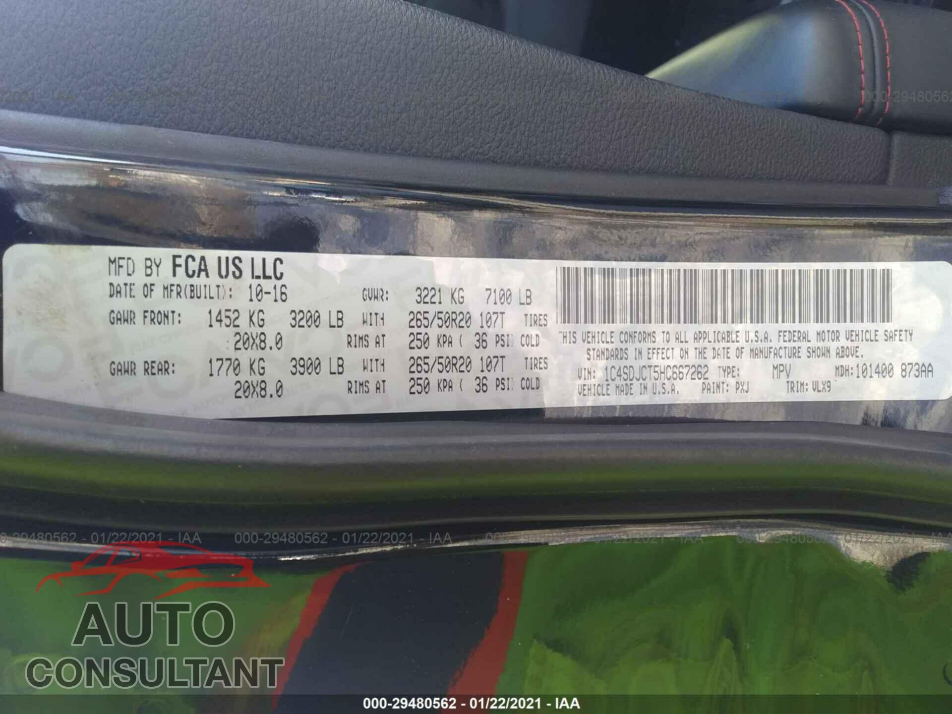 DODGE DURANGO 2017 - 1C4SDJCT5HC667262