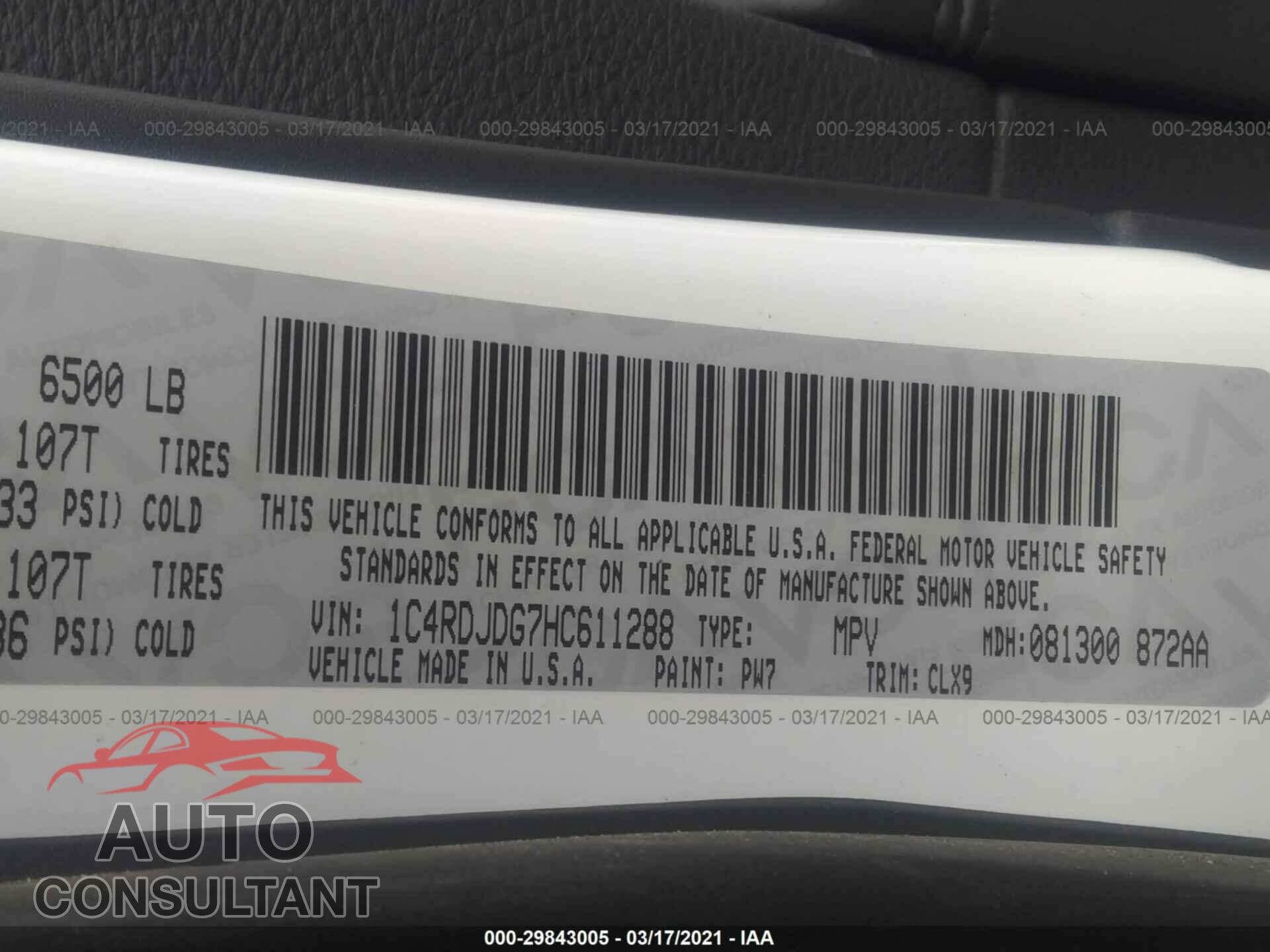 DODGE DURANGO 2017 - 1C4RDJDG7HC611288