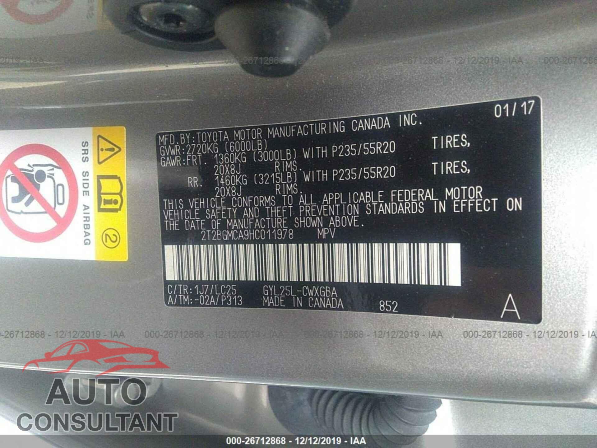 Lexus RX 2017 - 2T2BGMCA9HC011978