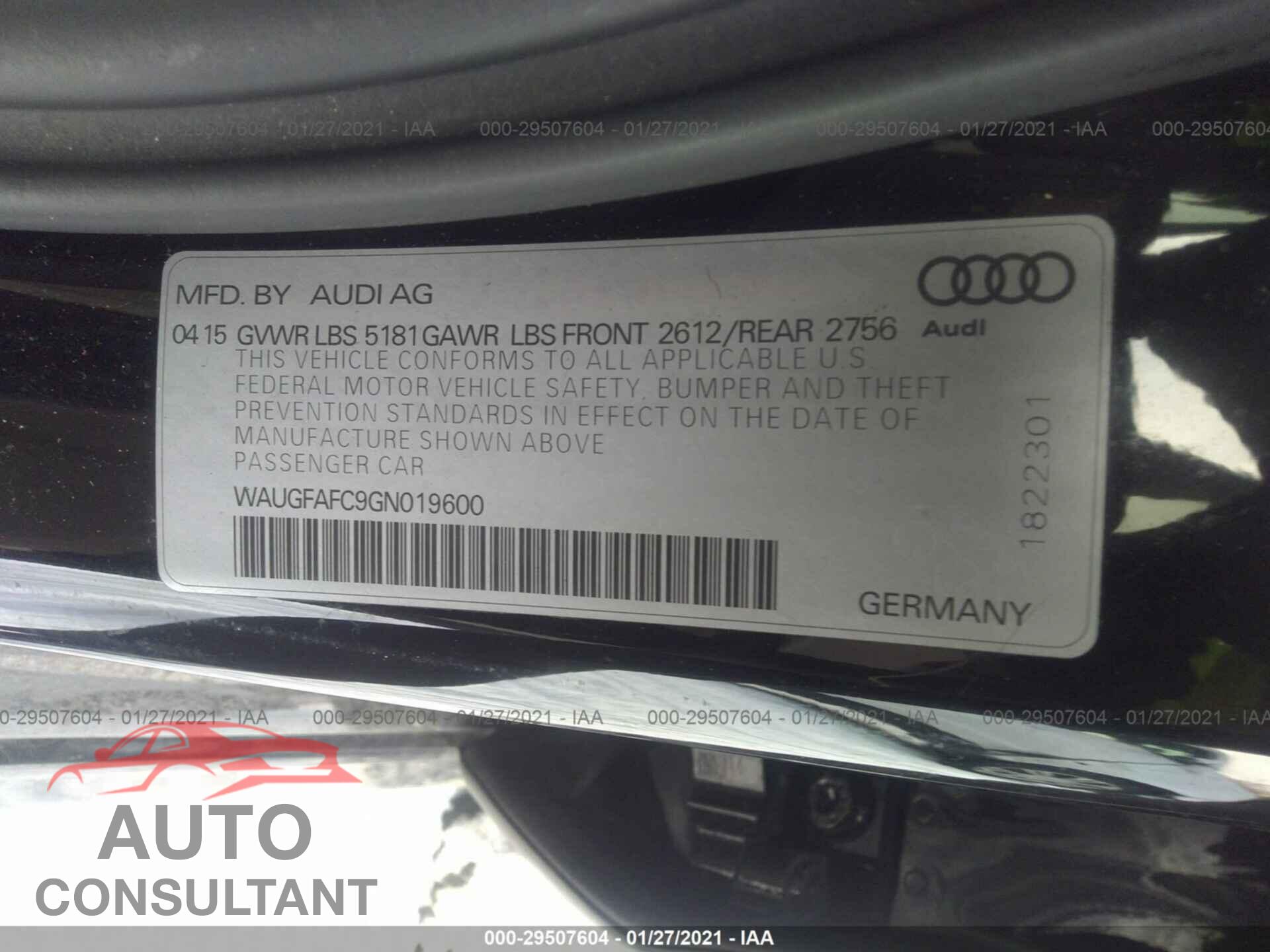 AUDI A6 2016 - WAUGFAFC9GN019600