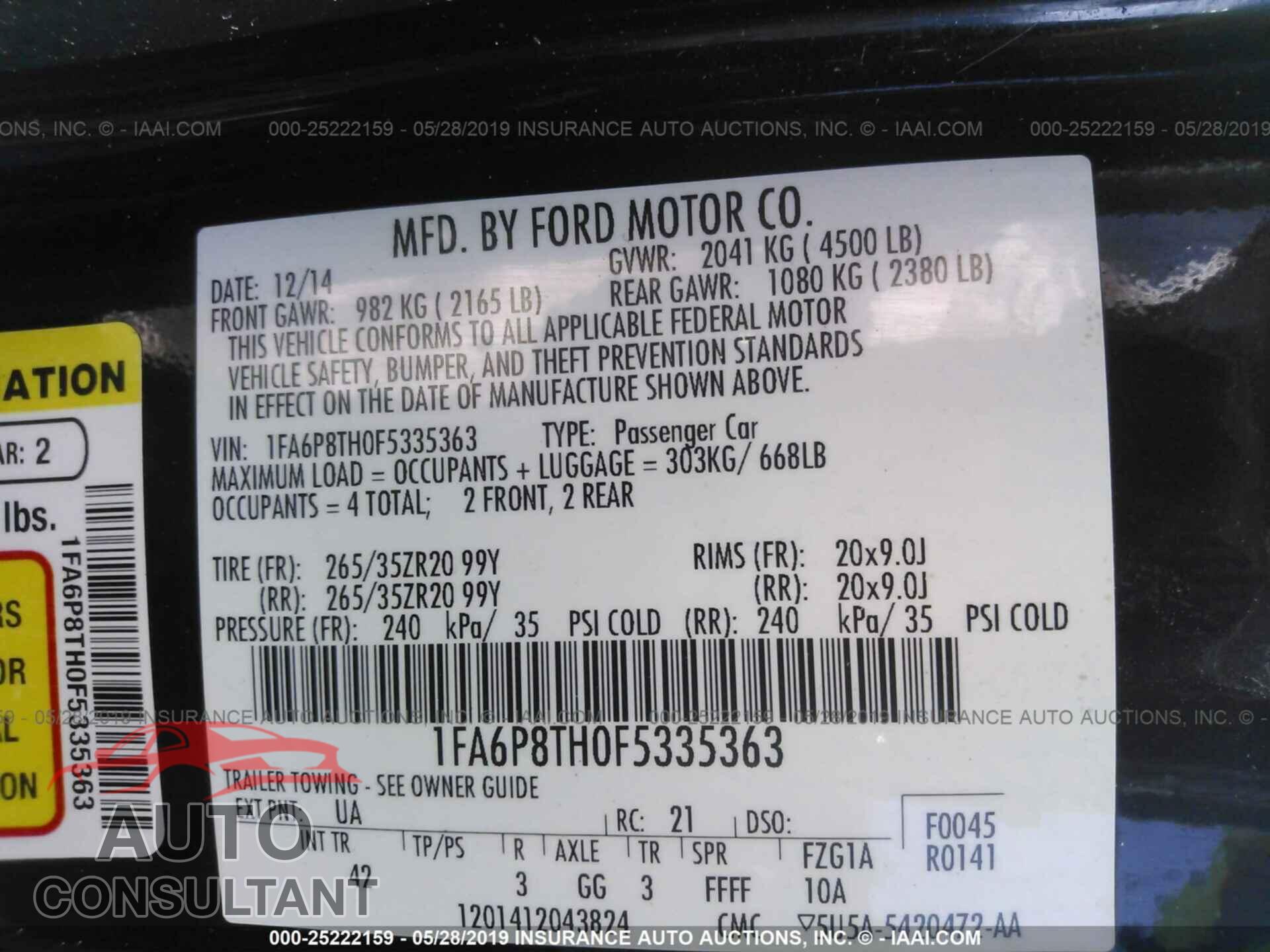 FORD MUSTANG 2015 - 1FA6P8TH0F5335363