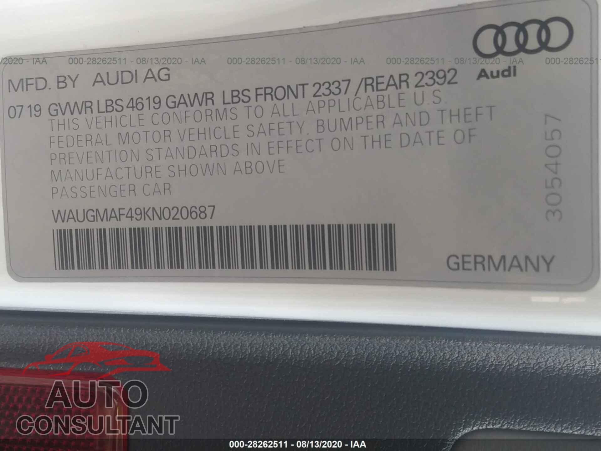 AUDI A4 2019 - WAUGMAF49KN020687