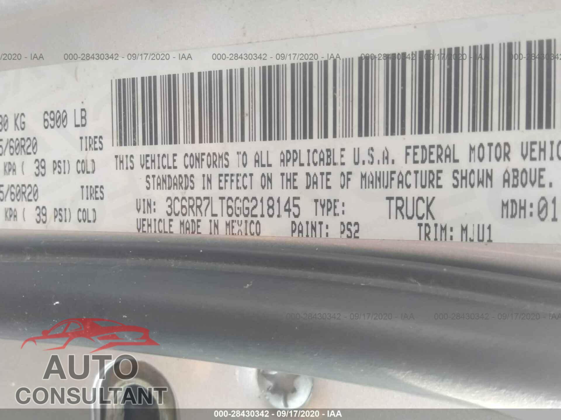 RAM 1500 2016 - 3C6RR7LT6GG218145