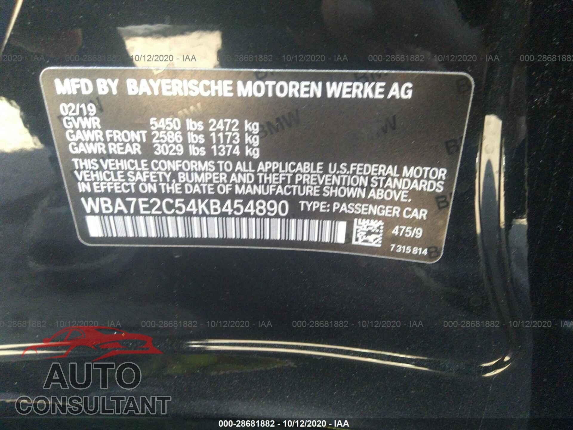 BMW 7 SERIES 2019 - WBA7E2C54KB454890