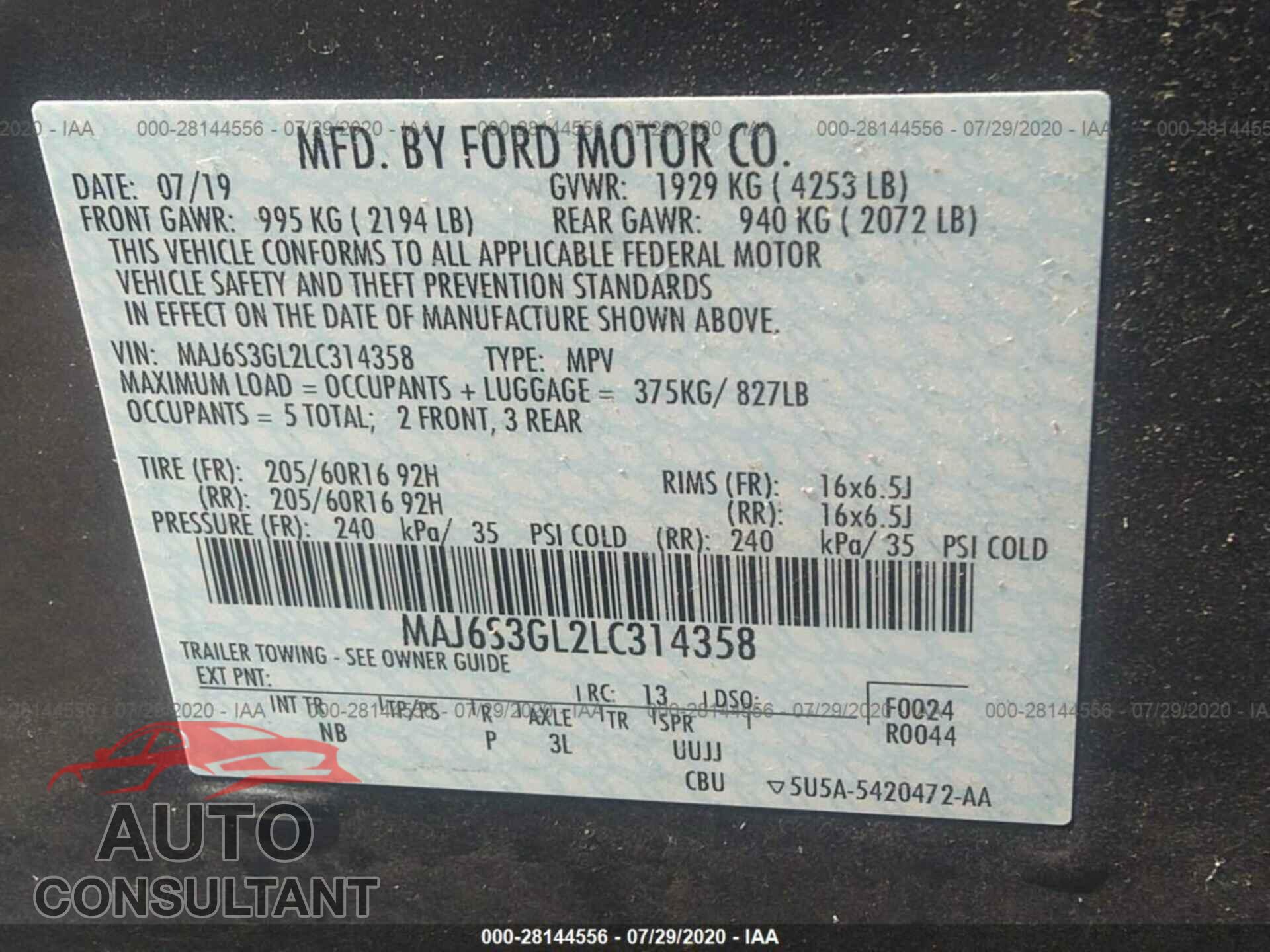 FORD ECOSPORT 2020 - MAJ6S3GL2LC314358