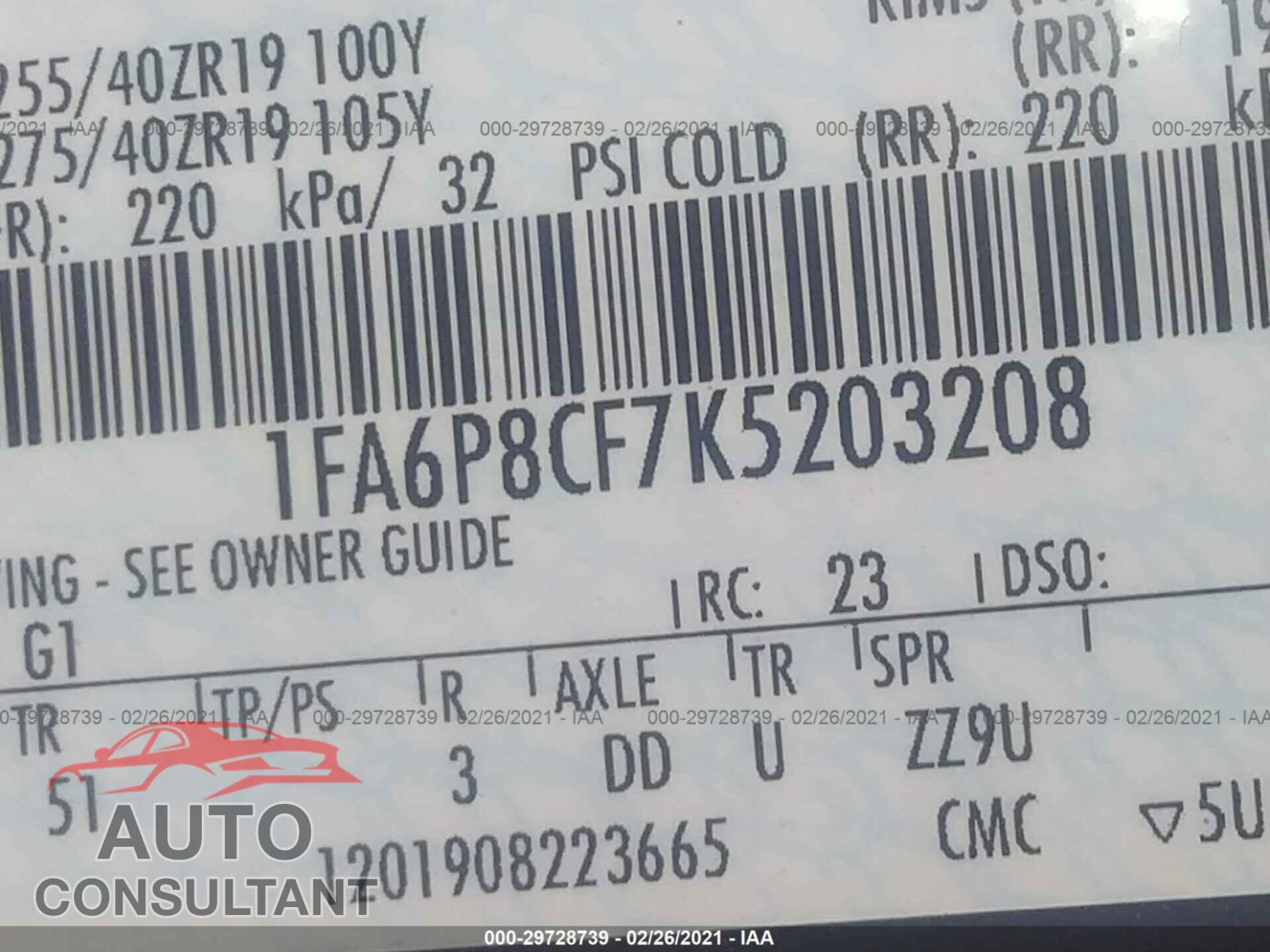 FORD MUSTANG 2019 - 1FA6P8CF7K5203208