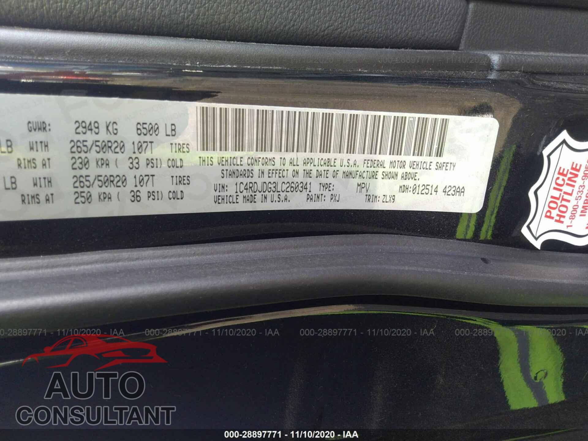 DODGE DURANGO 2020 - 1C4RDJDG3LC260341