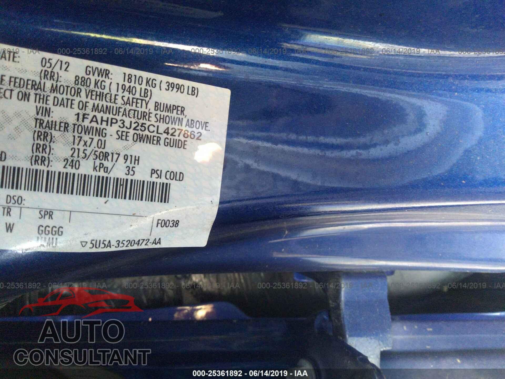 FORD FOCUS 2012 - 1FAHP3J25CL427862