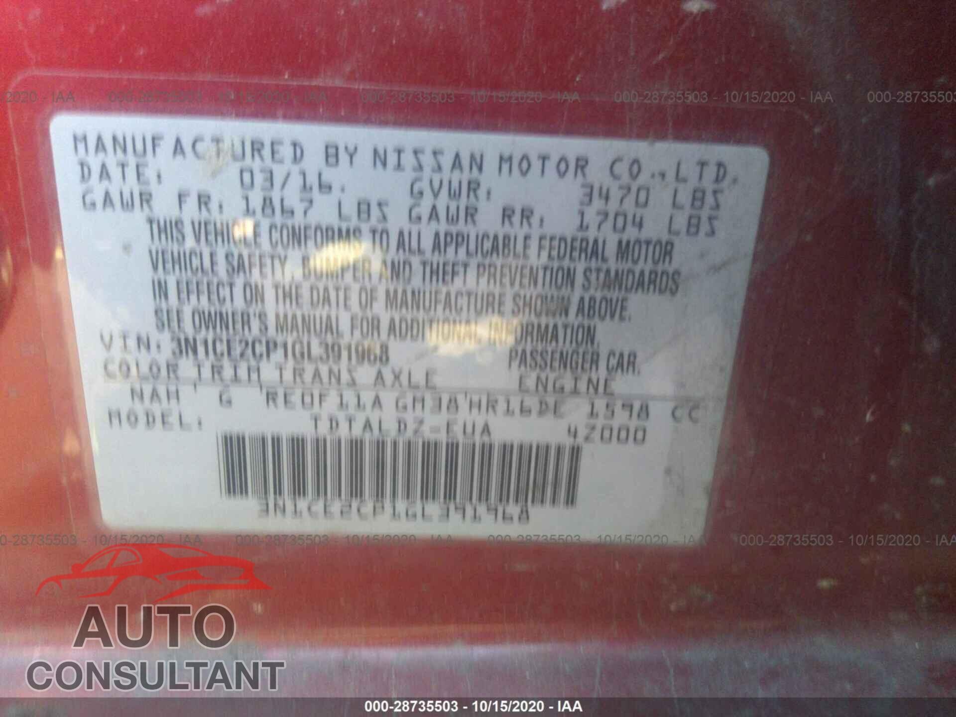 NISSAN VERSA NOTE 2016 - 3N1CE2CP1GL391968