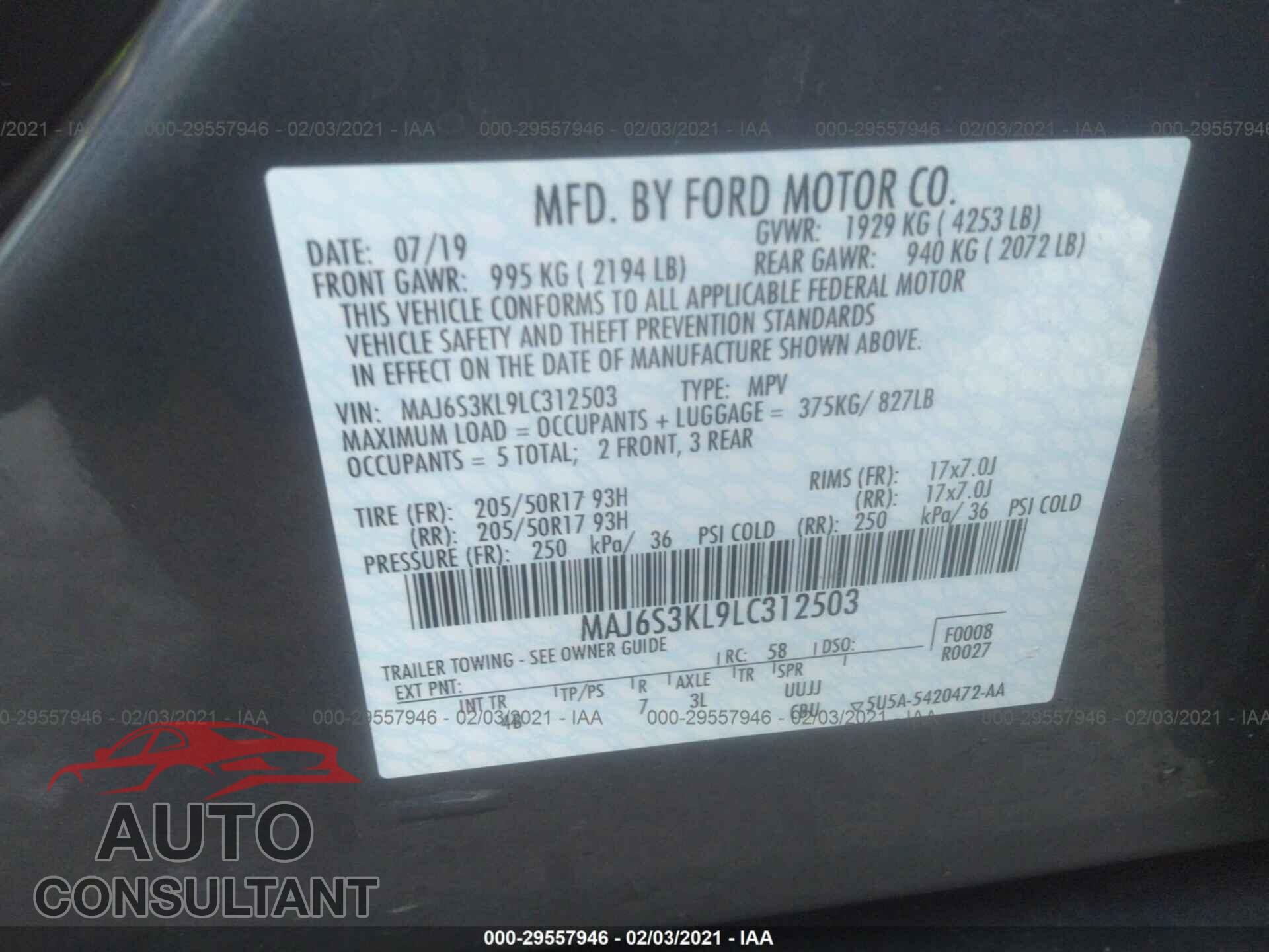 FORD ECOSPORT 2020 - MAJ6S3KL9LC312503