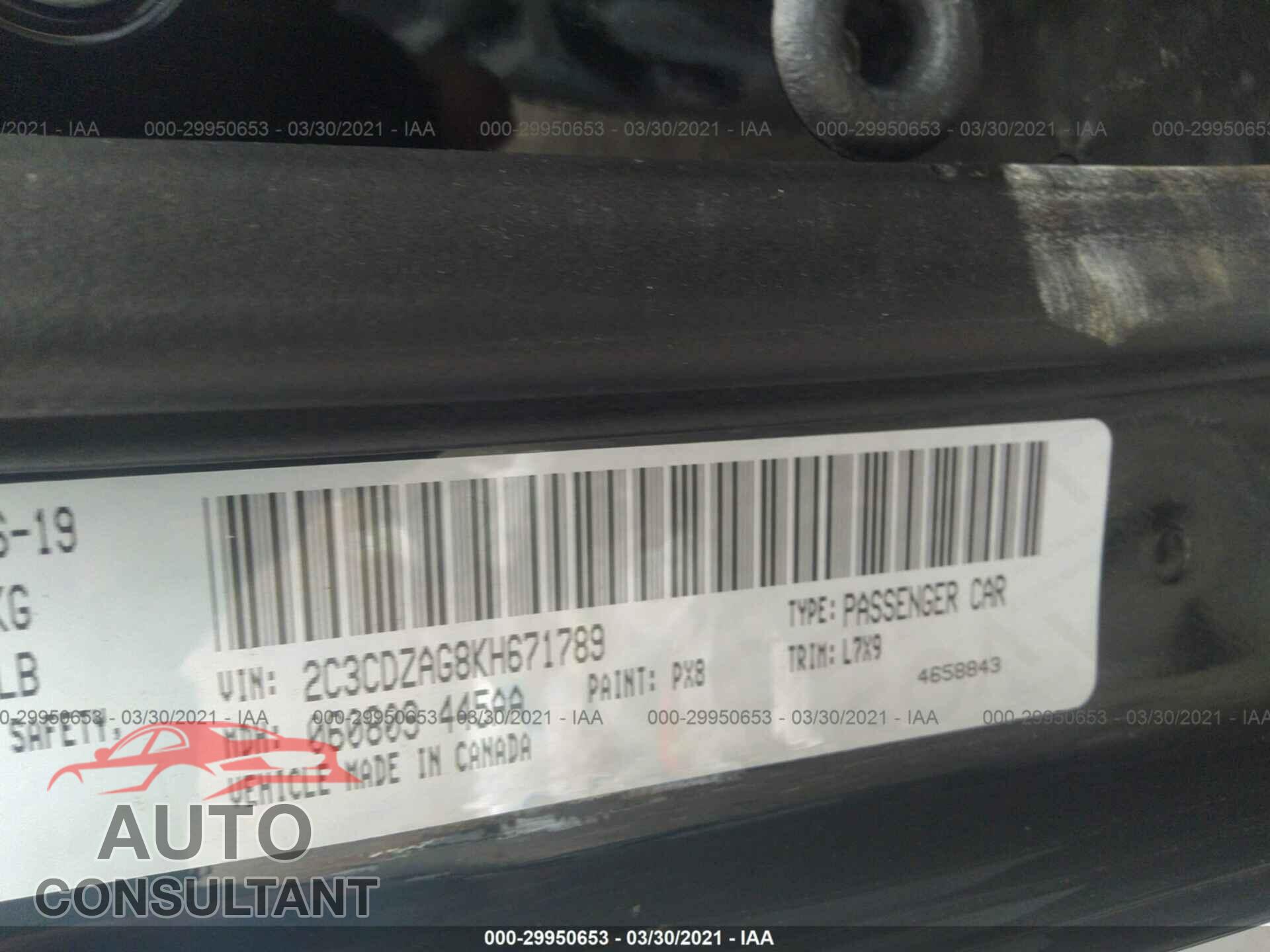DODGE CHALLENGER 2019 - 2C3CDZAG8KH671789