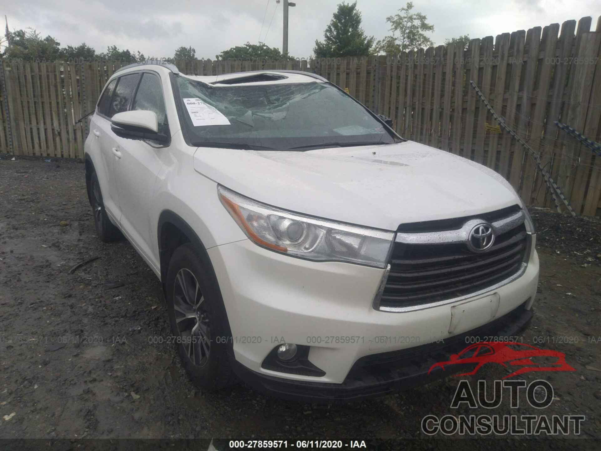 Toyota Highlander 2016 - 5TDJKRFH2GS336188