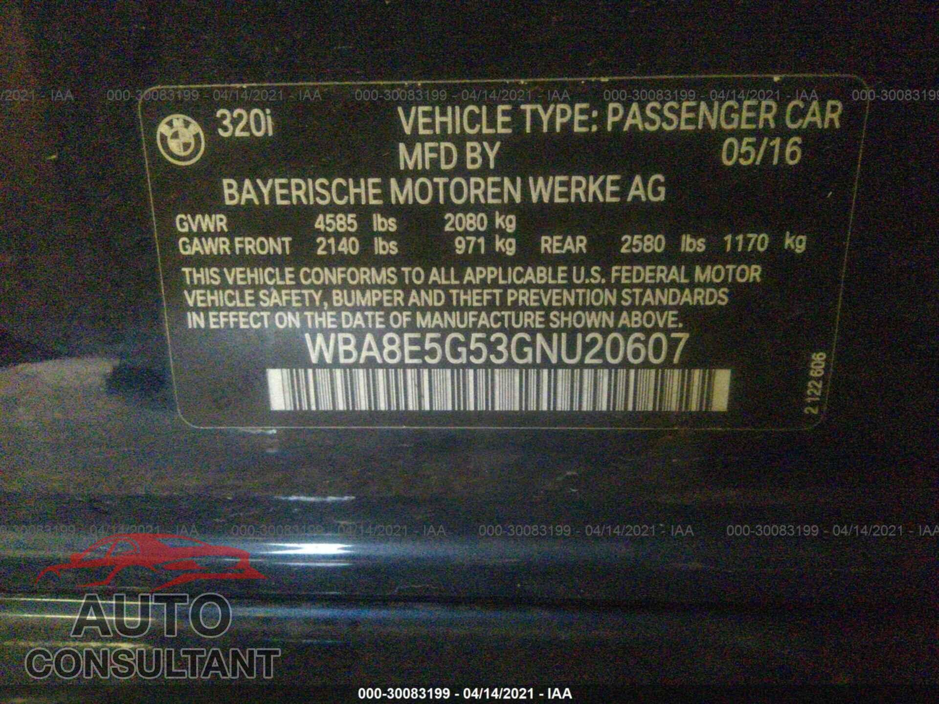 BMW 3 SERIES 2016 - WBA8E5G53GNU20607