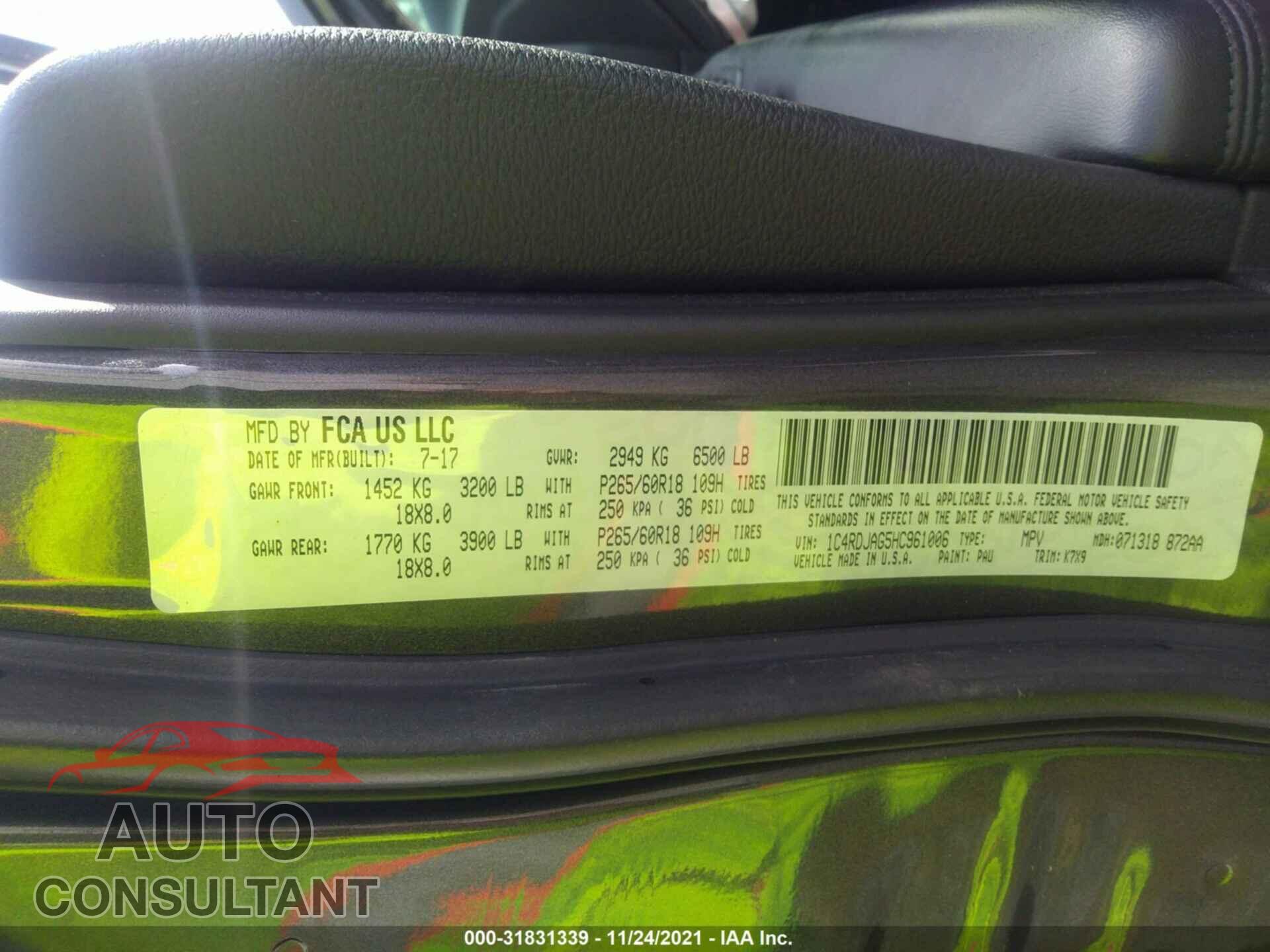 DODGE DURANGO 2017 - 1C4RDJAG5HC961006