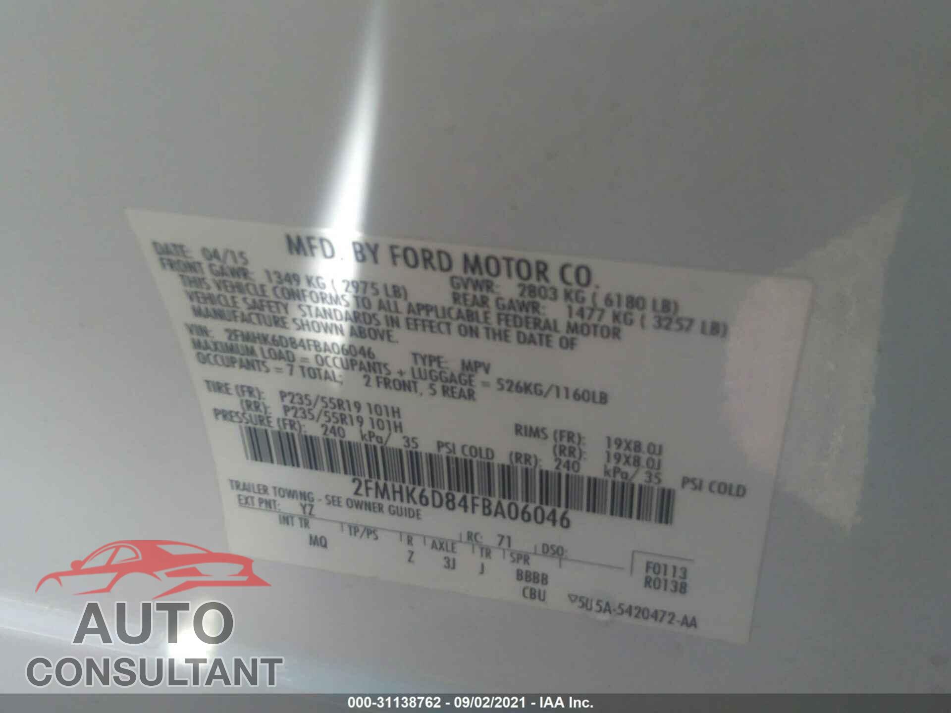 FORD FLEX 2015 - 2HGFC2F85KH501511