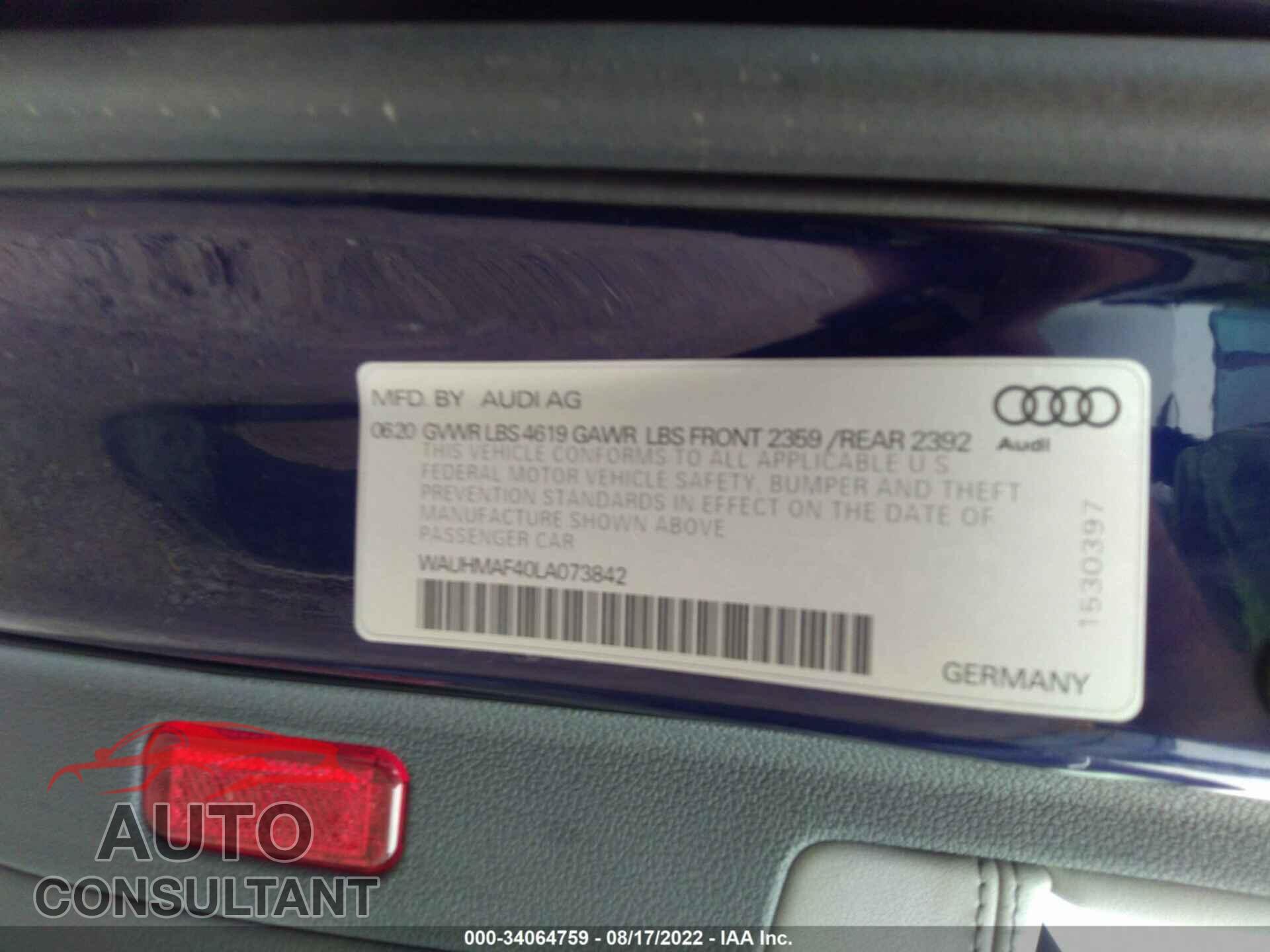 AUDI A4 2020 - WAUHMAF40LA073842