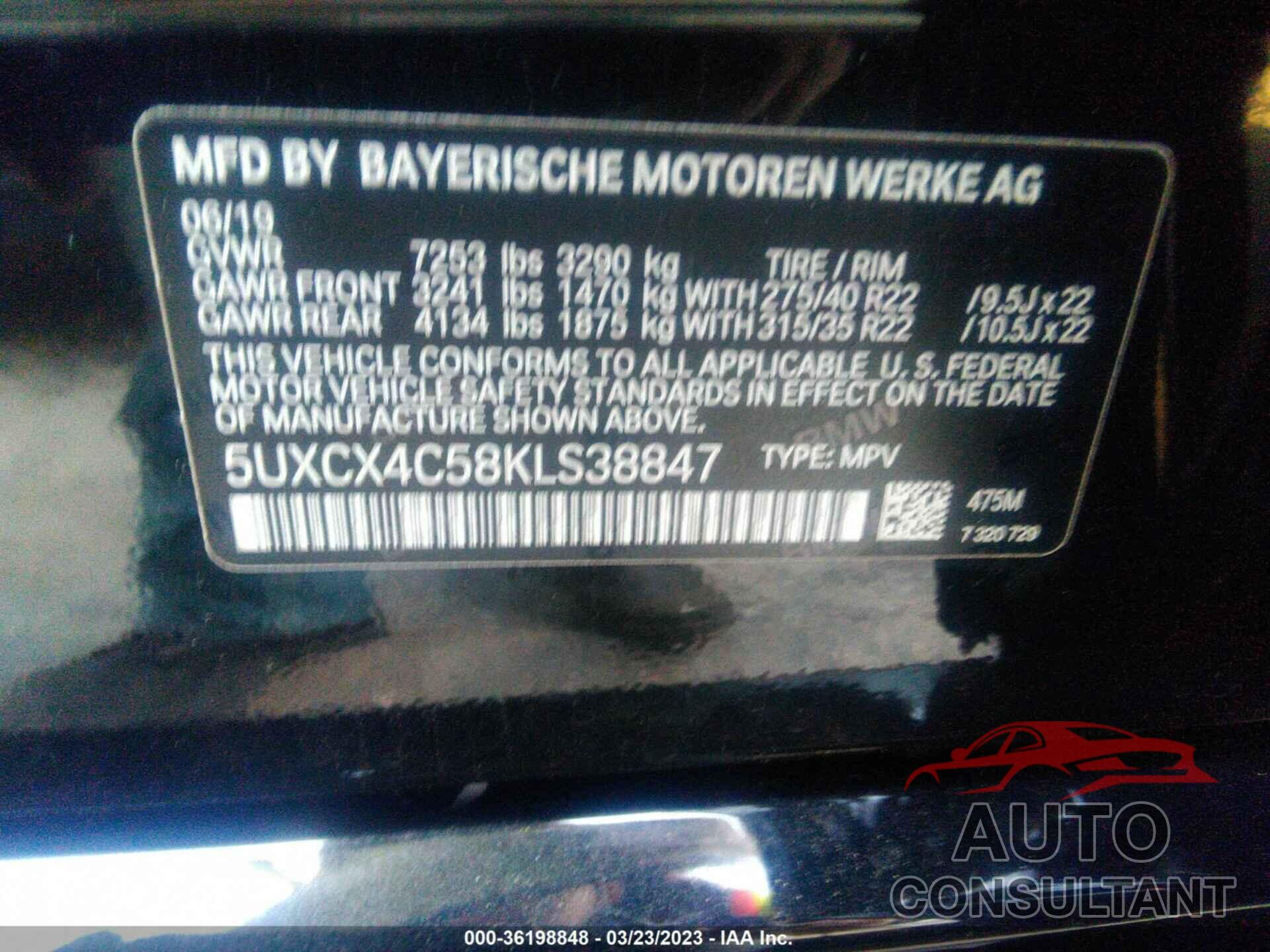 BMW X7 2019 - 5UXCX4C58KLS38847