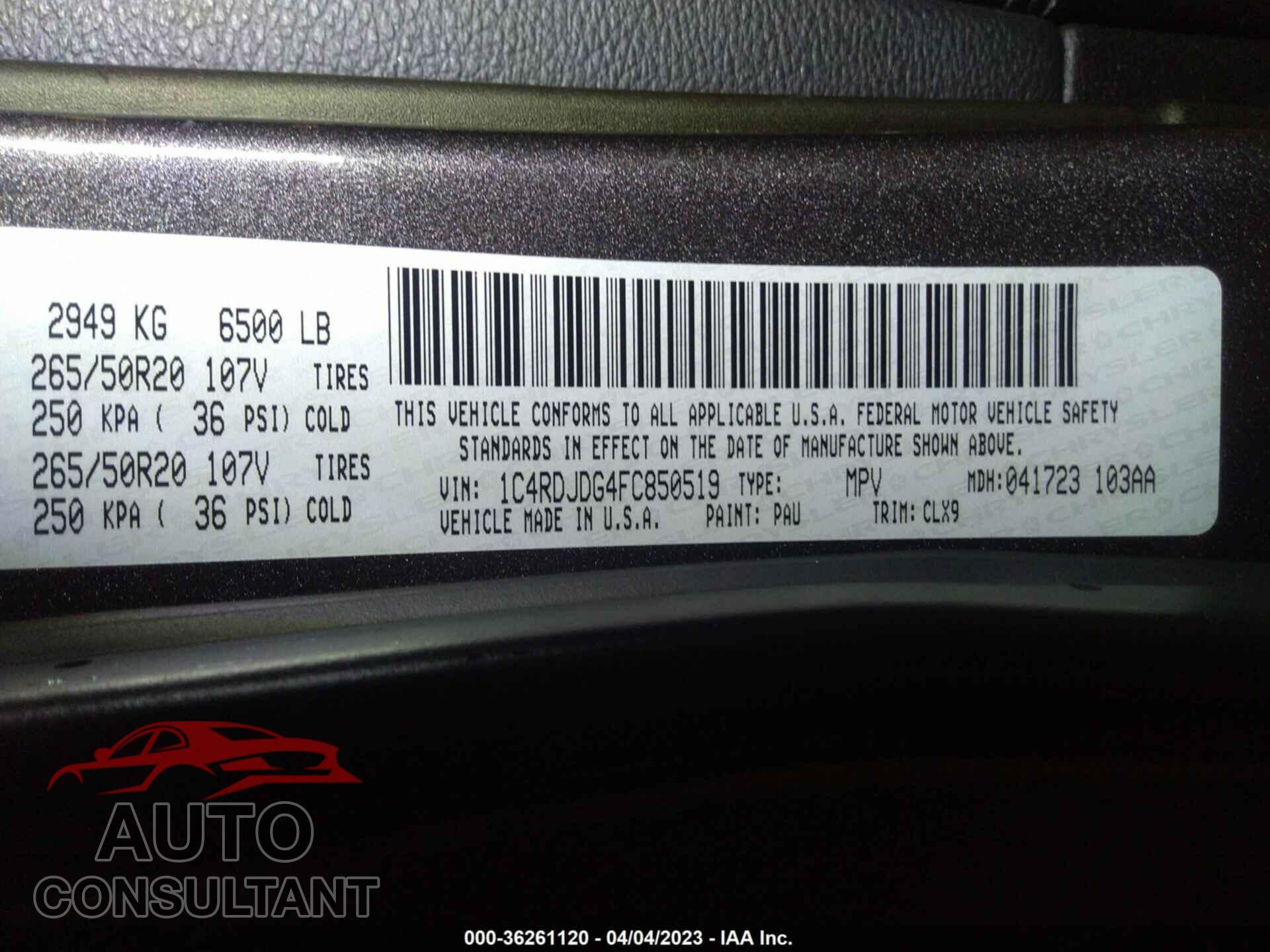 DODGE DURANGO 2015 - 1C4RDJDG4FC850519