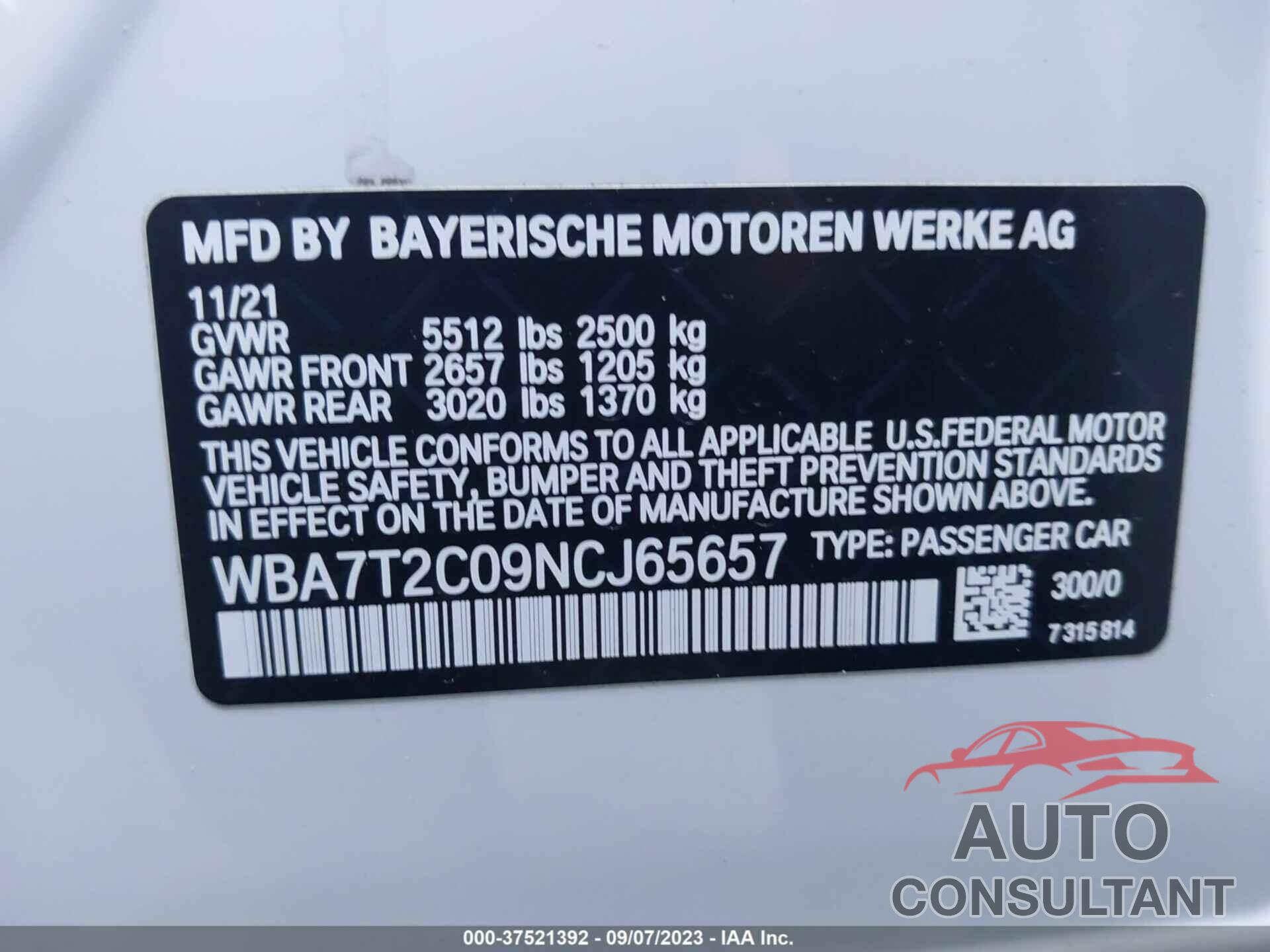 BMW 740I 2022 - WBA7T2C09NCJ65657