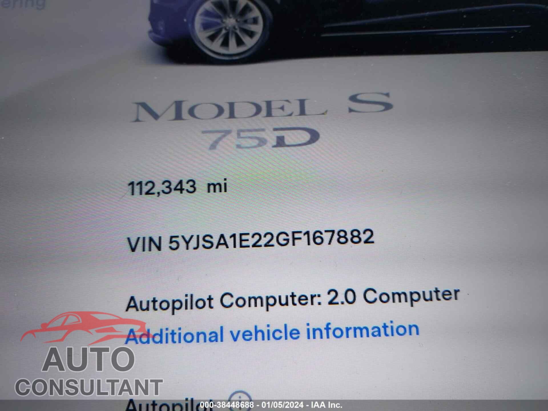 TESLA MODEL S 2016 - 5YJSA1E22GF167882