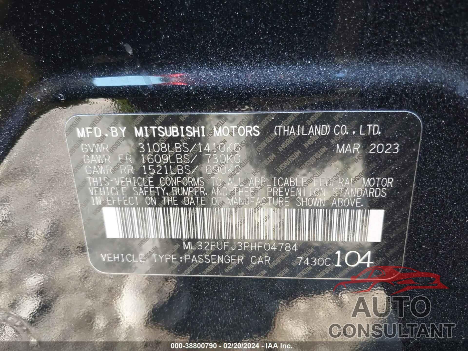 MITSUBISHI MIRAGE G4 2023 - ML32FUFJ3PHF04784