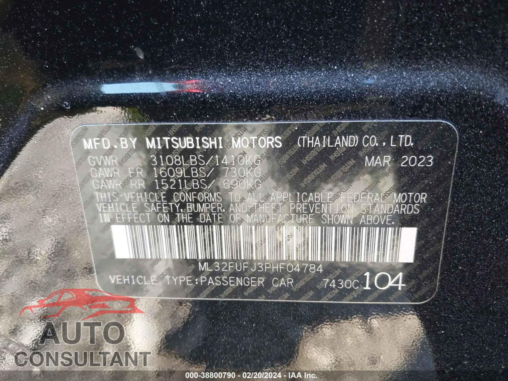 MITSUBISHI MIRAGE G4 2023 - ML32FUFJ3PHF04784