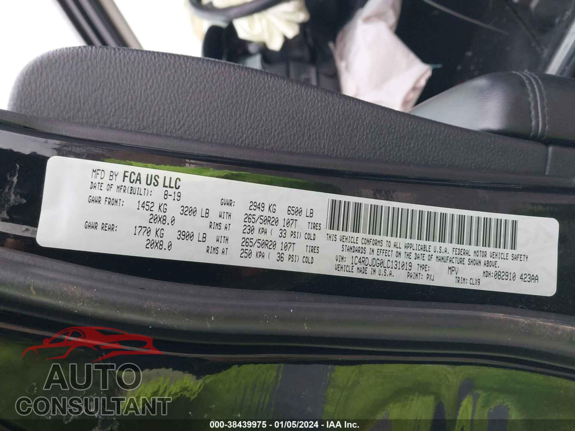 DODGE DURANGO 2020 - 1C4RDJDG0LC131019