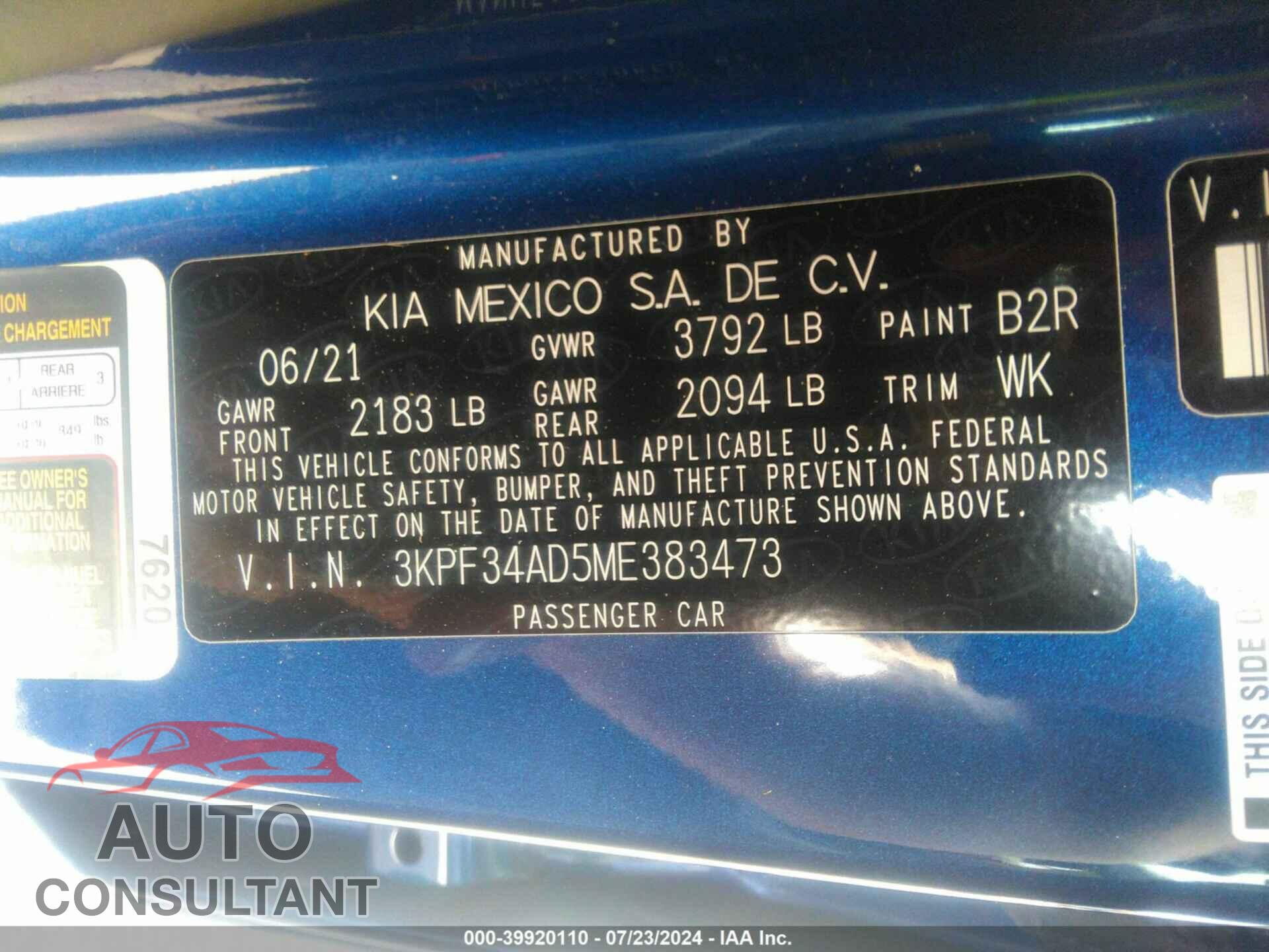 KIA FORTE 2021 - 3KPF34AD5ME383473
